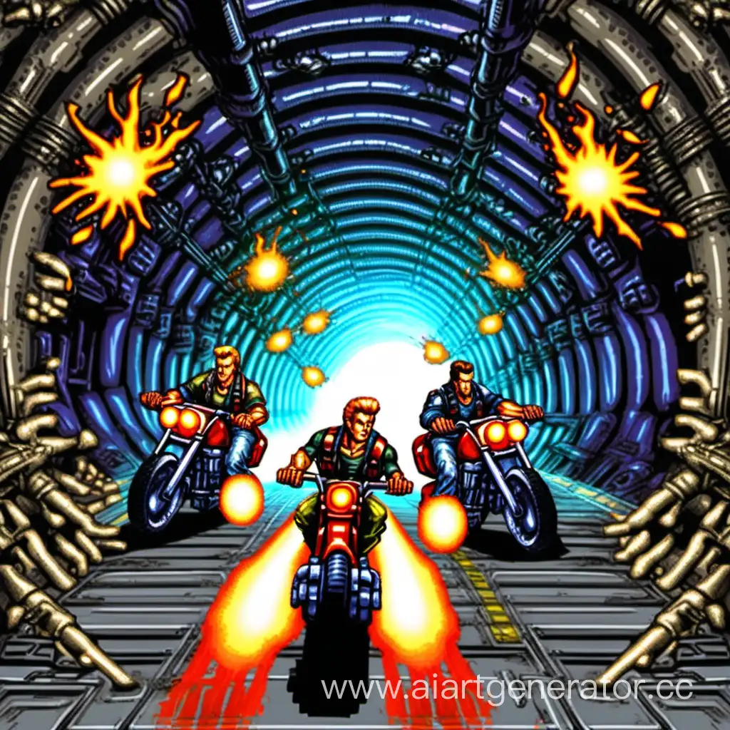 Intense-Alien-Battle-Contra-3-Bill-and-Lance-on-Flying-Motorcycles