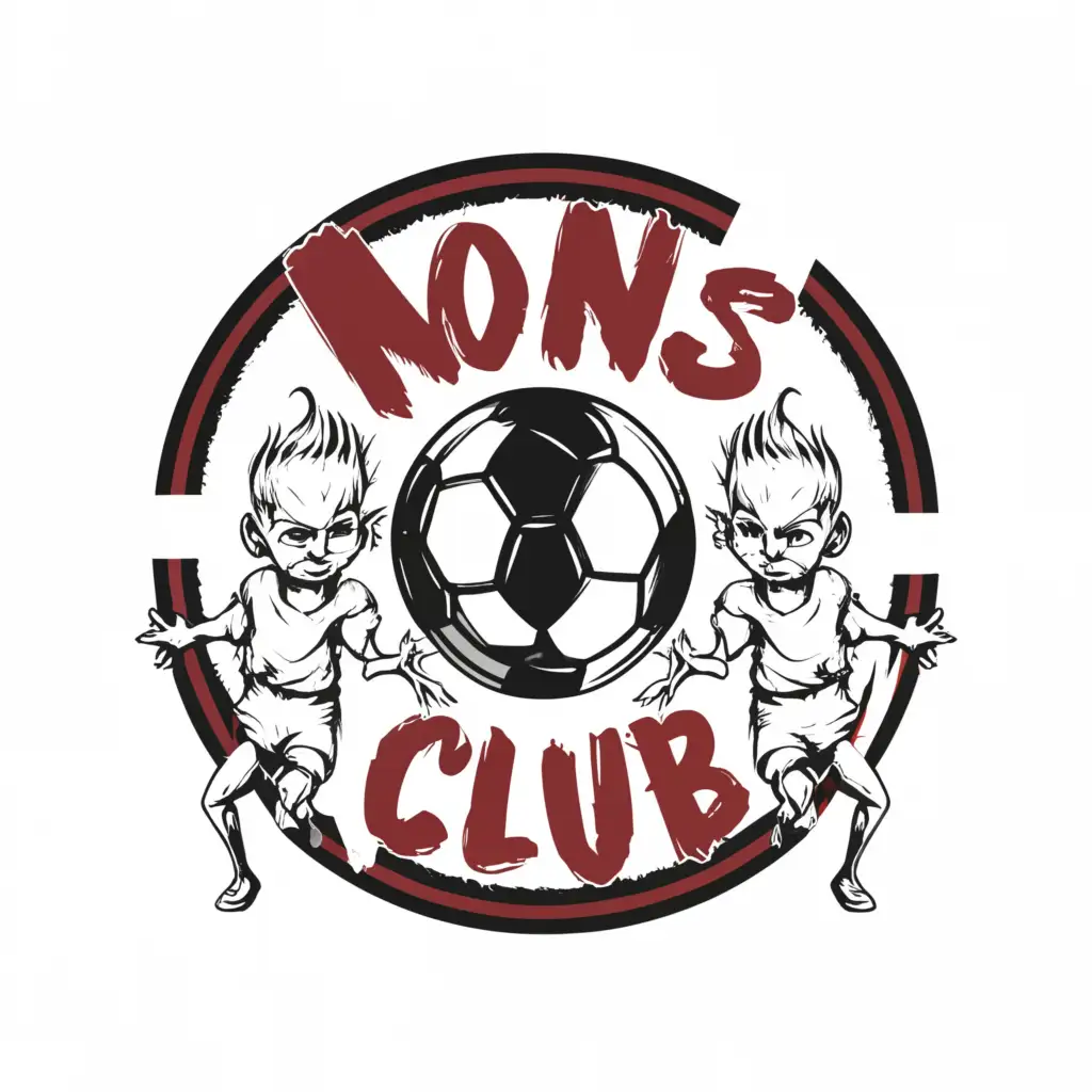 a logo design,with the text ""NONS"", main symbol:soccer, club logo, evil children, beer,Moderate,be used in Home Family industry,clear background