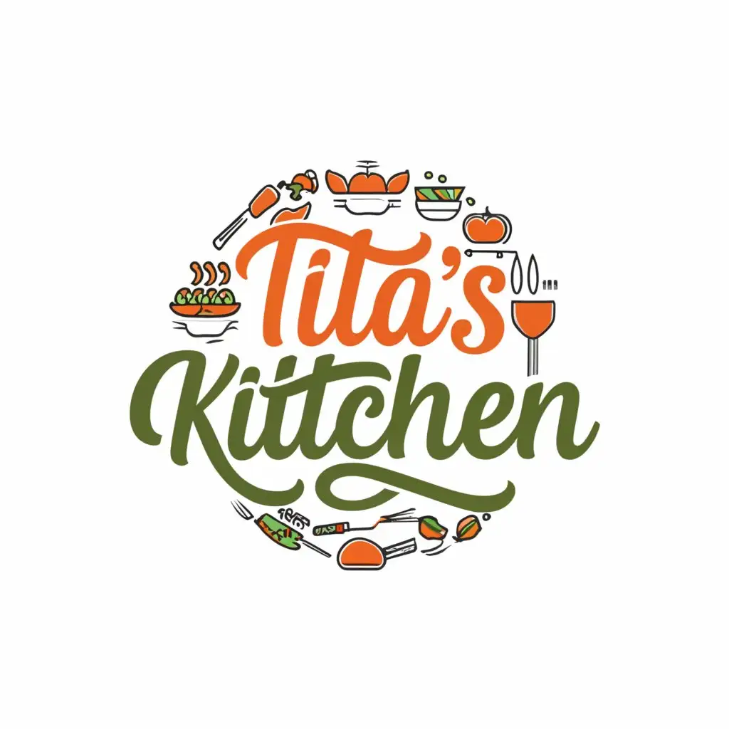 a logo design,with the text "Tita's Kitchen", main symbol:foods,complex,be used in Retail industry,clear background