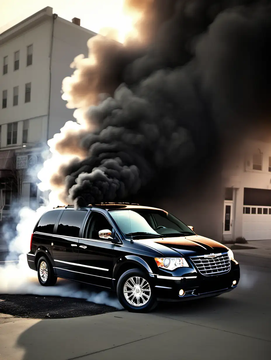 Custom Chrysler Town Country Car with Realistic Tire Smoke on Urban Street