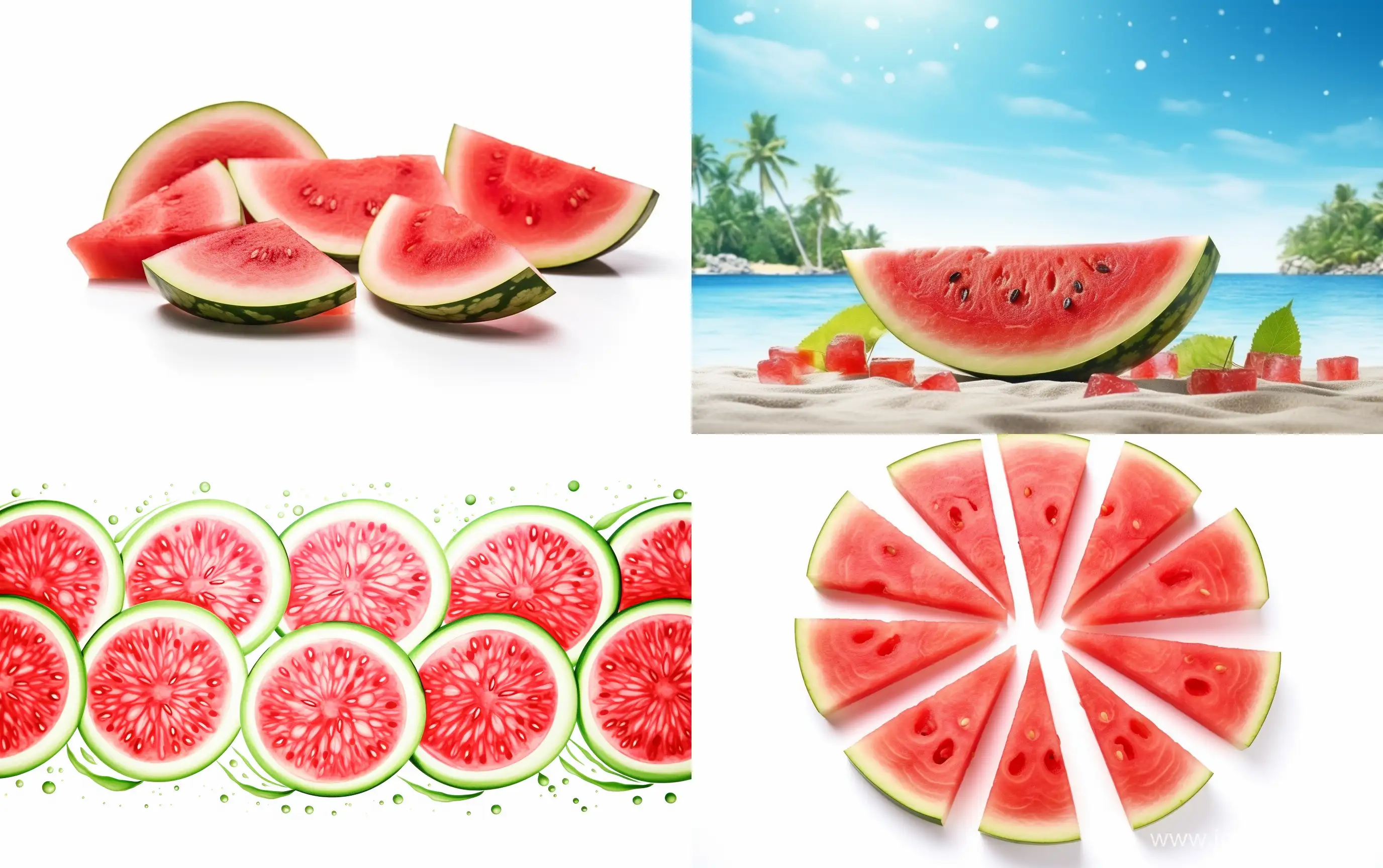 /imagine prompt: Sliced Watermelon Summertime View on White Background, HD 8k --ar 16:10