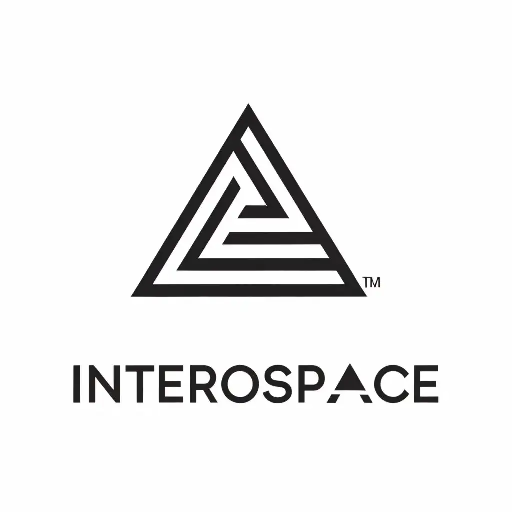a logo design,with the text "Interospace", main symbol:simple triangle and write inside of triangle interospace with black and white colour and add slogan design build transform.,Moderate,clear background