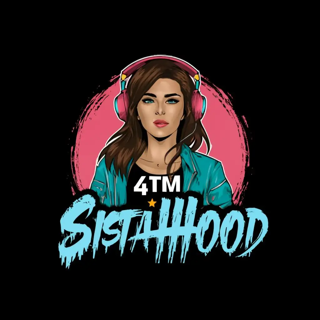 logo, female DJ, with the text "4TM Sistahood", typography, be used in Entertainment industry