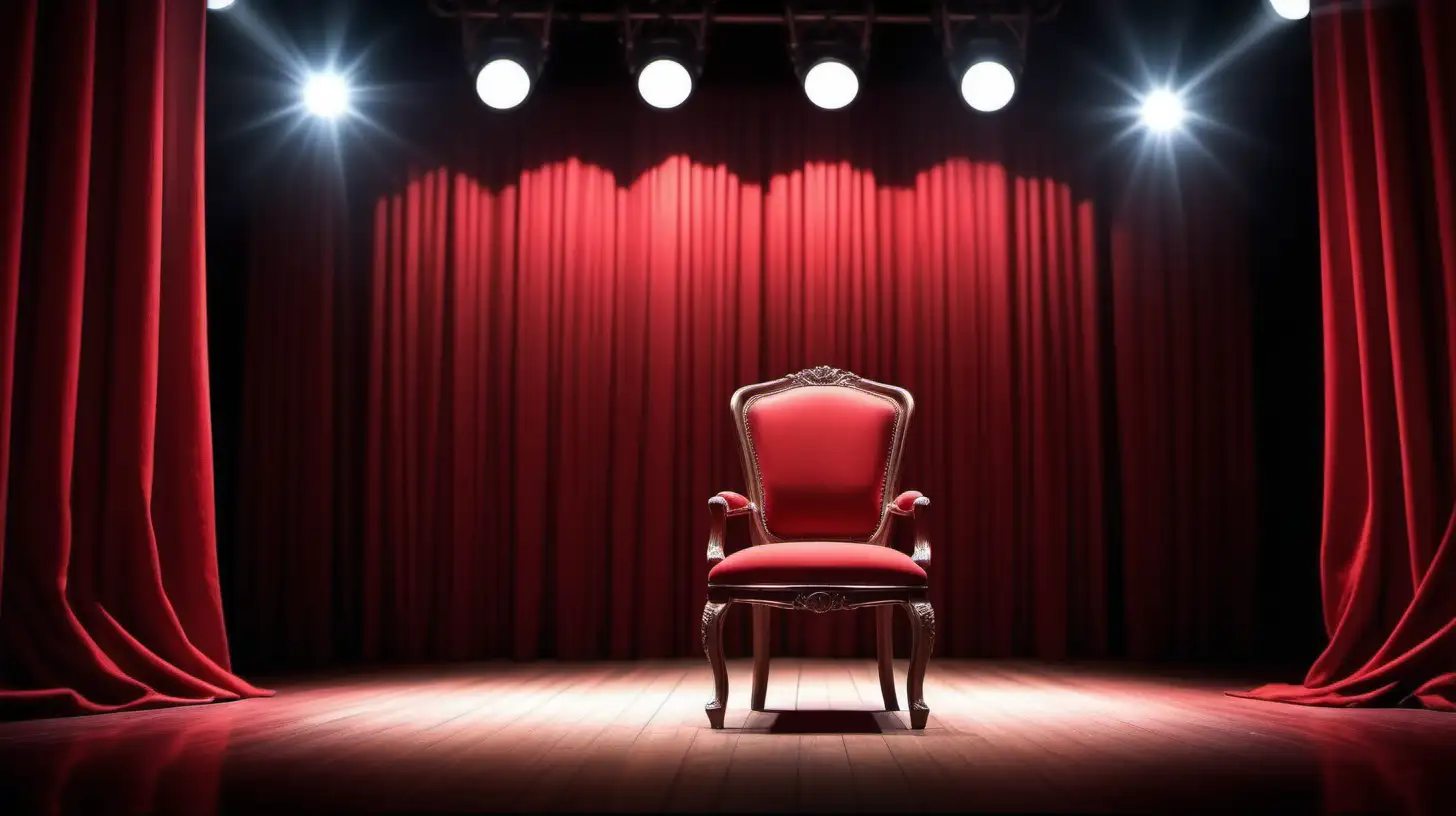 Chair director on stage Red Curtains background, light theater