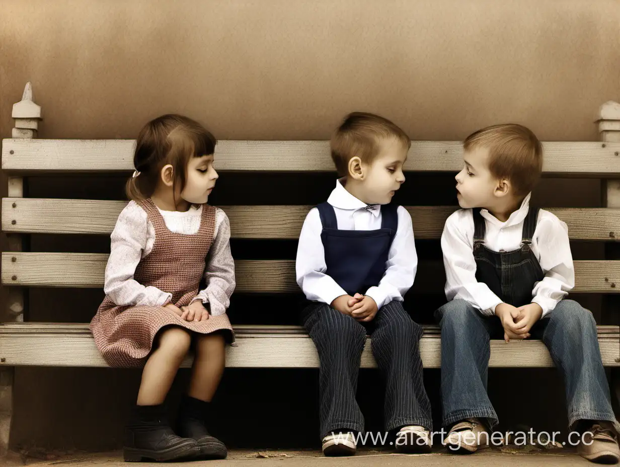 маленькие дети сидят и разговаривают одетым на скамейке под ухо шепчут