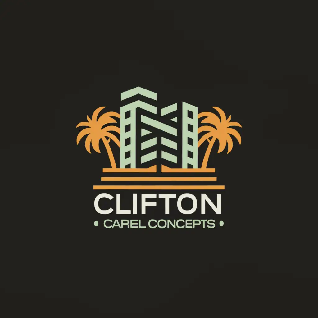 LOGO-Design-For-Clifton-Cartel-Concepts-Modern-Construction-Theme-with-Hammer-House-and-Palm-Tree