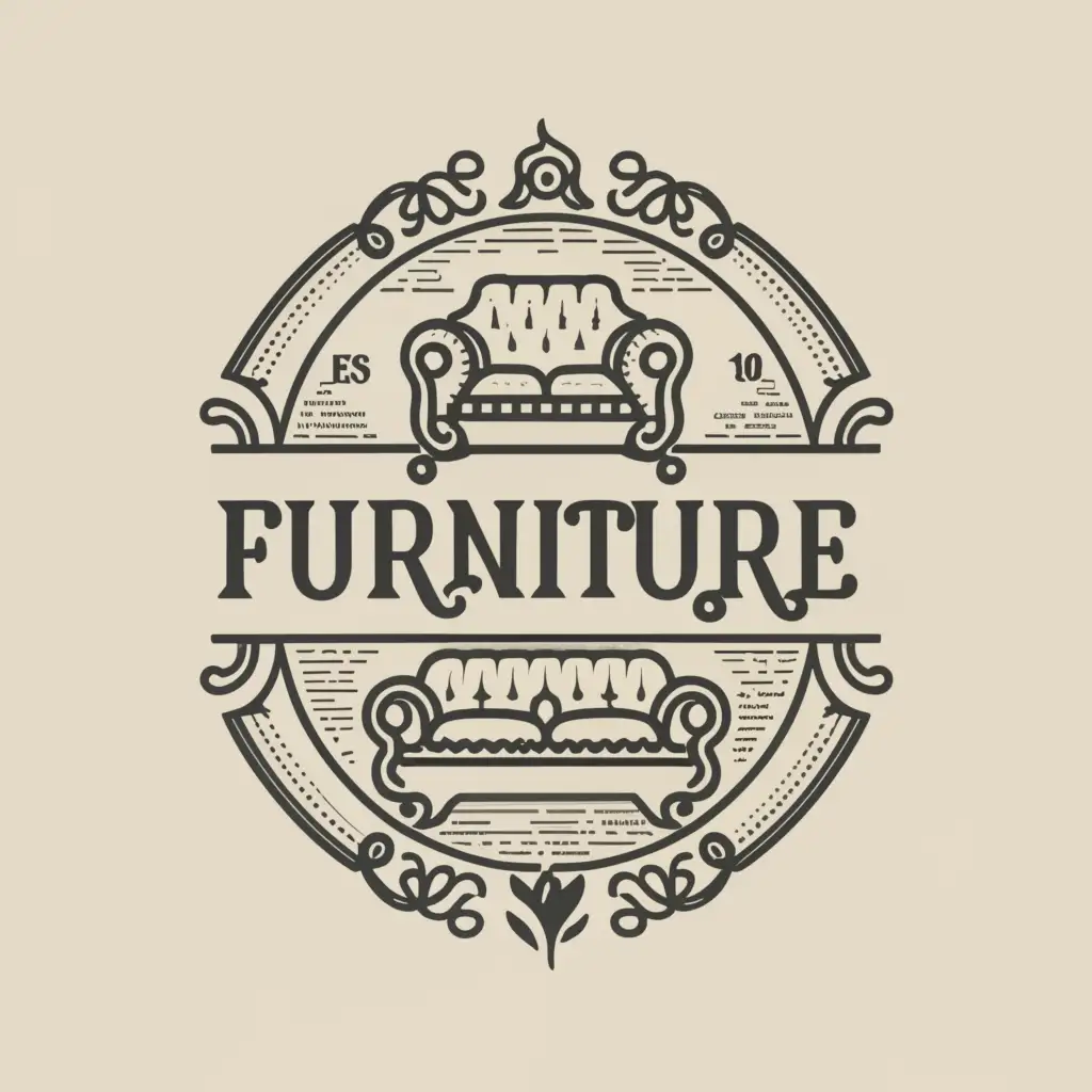a logo design,with the text "furniture", main symbol:couch, abstract, vintage, monochromatic, minimalistic, traditional tattoo theme.,Minimalistic,clear background
