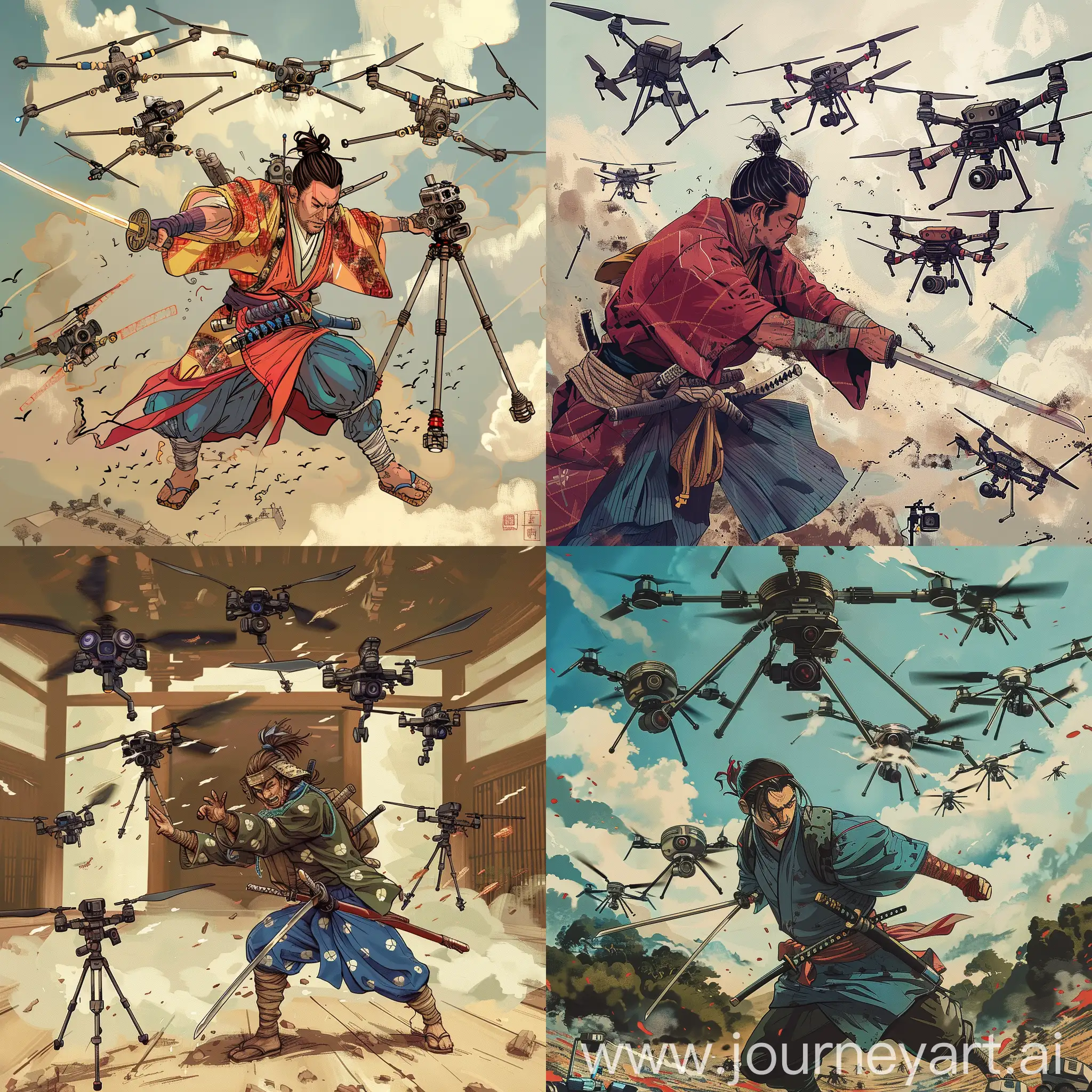 Anime-Samurai-Dueling-Evil-Drones-with-Tripods