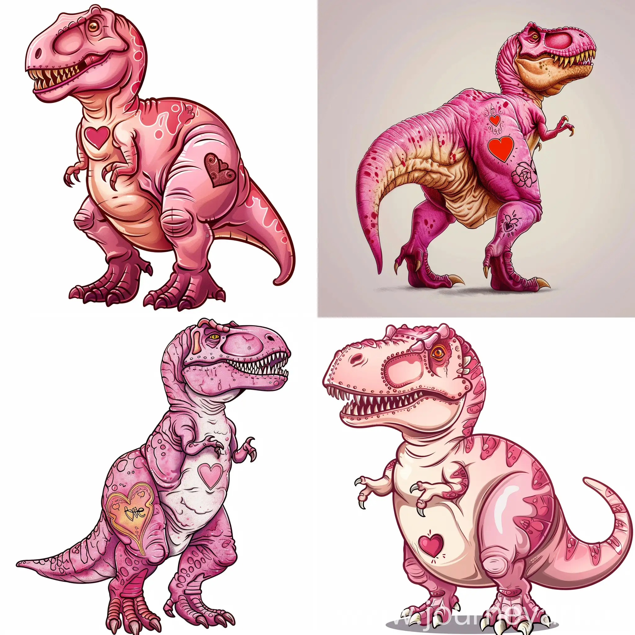 Great and pink T-rex with a love heart tatoo on its bum