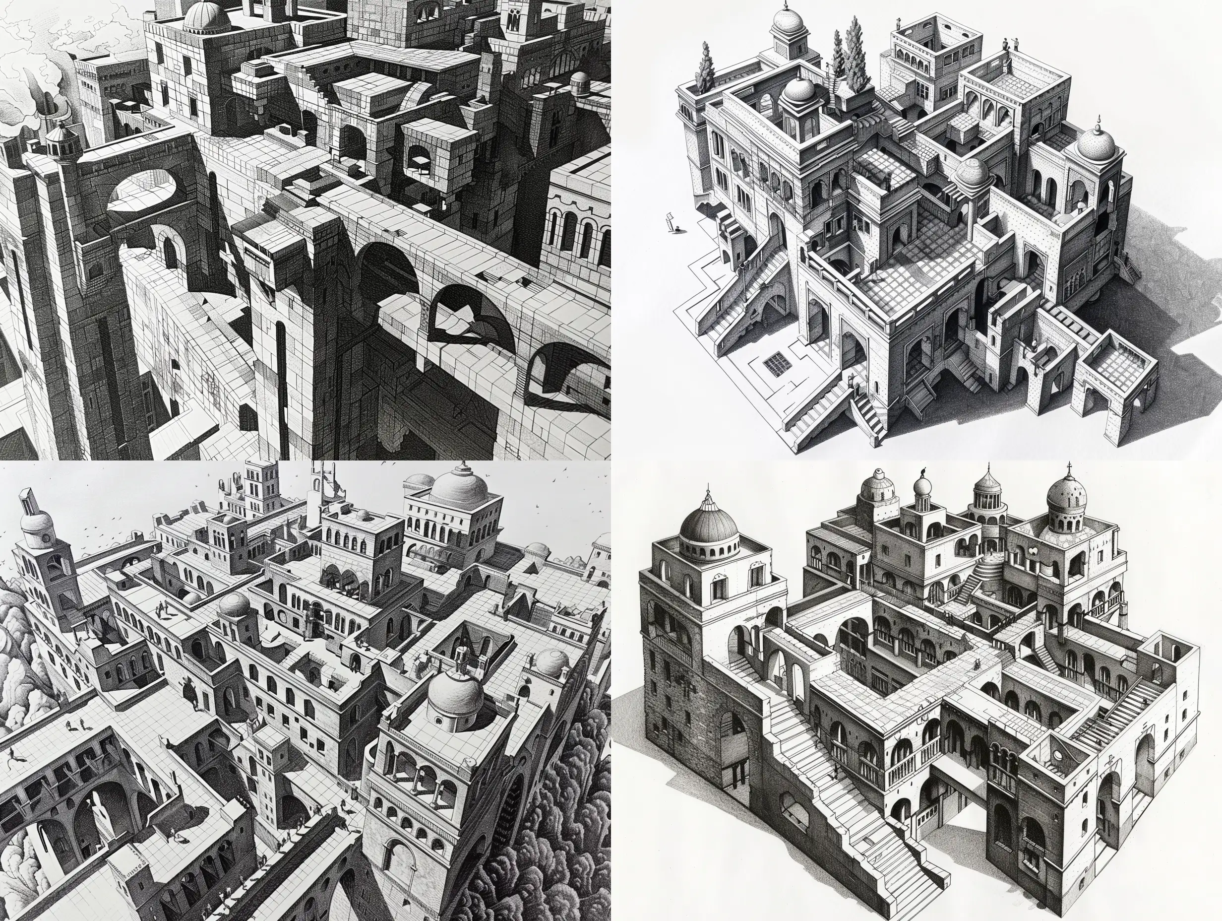 MC Escher and Syd Mead has had an architecture drawing jam, and this is the result