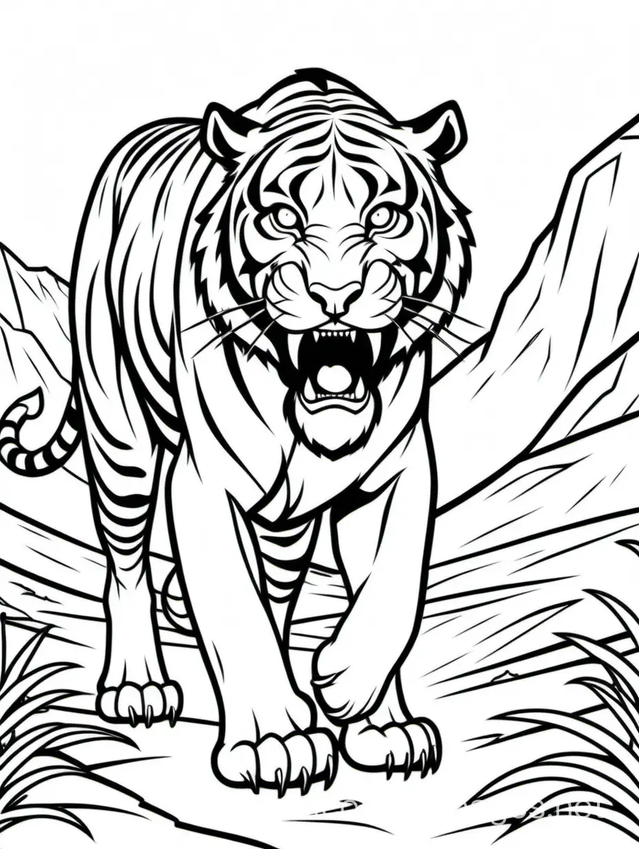 Saber-Tooth-Tiger-Coloring-Page-with-Simple-Outlines-on-White-Background