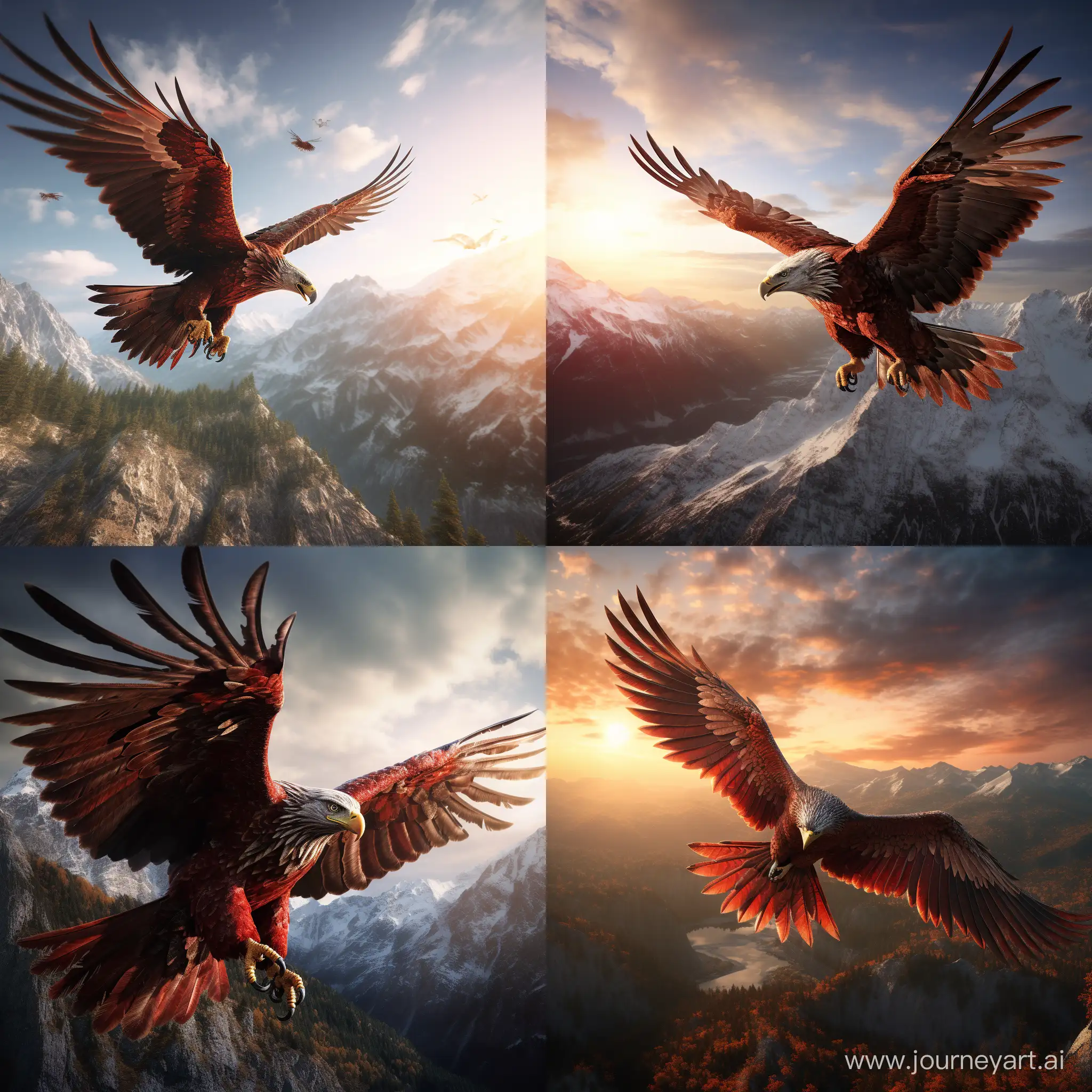  Red eagle team  soaring high, realistic, Glorious, Majestic, cinematic lighting, --ar 1:1 --q 2