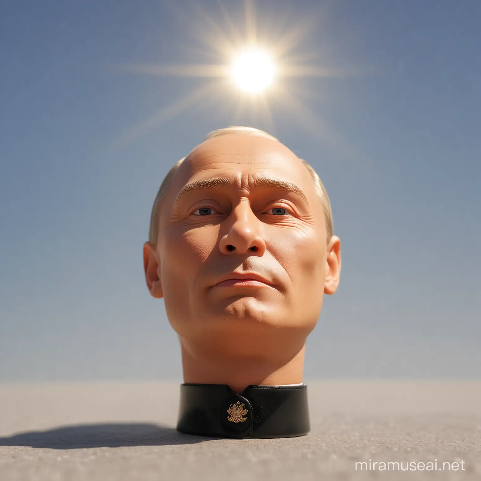путин кукла, голова и подбородок кверху смотрит на солнце