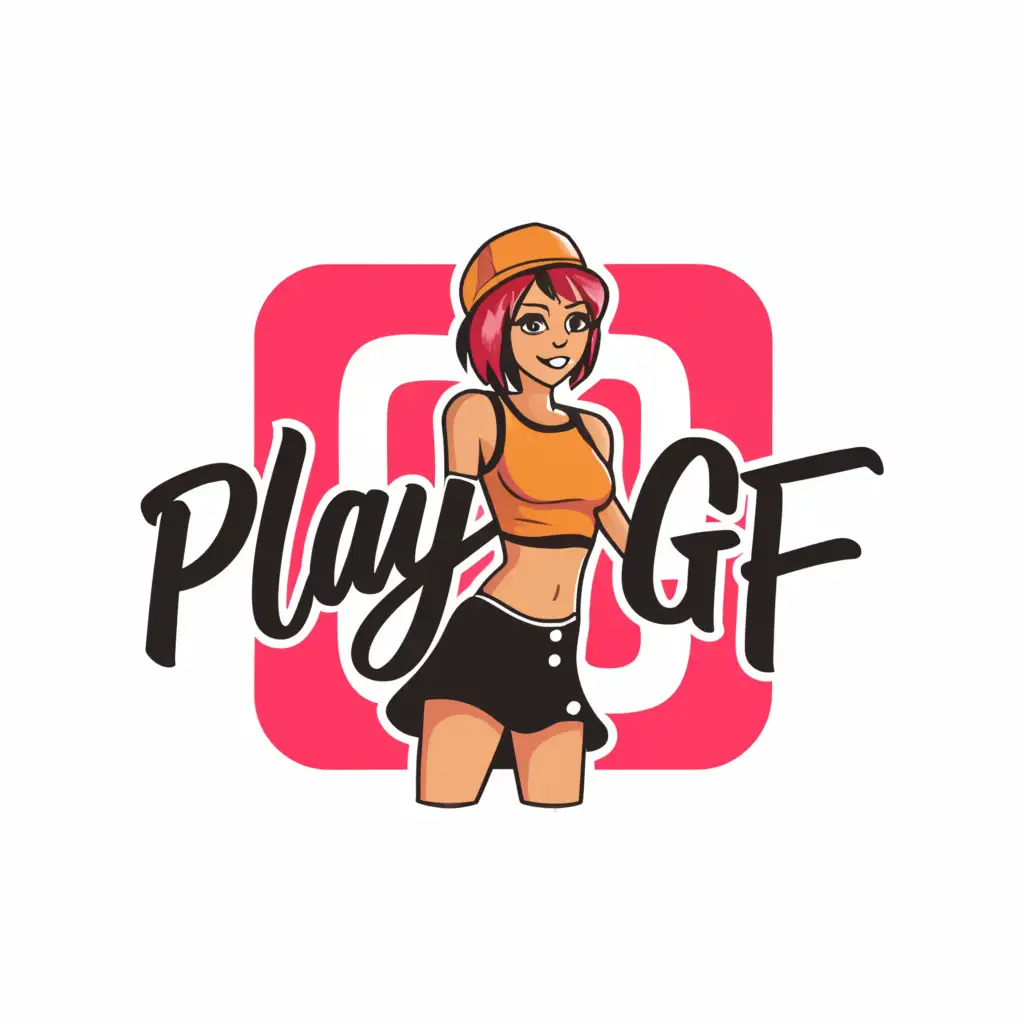 a logo design, with the text 'PLAYGF', main symbol: short skirt cam girl, Moderate, clear background