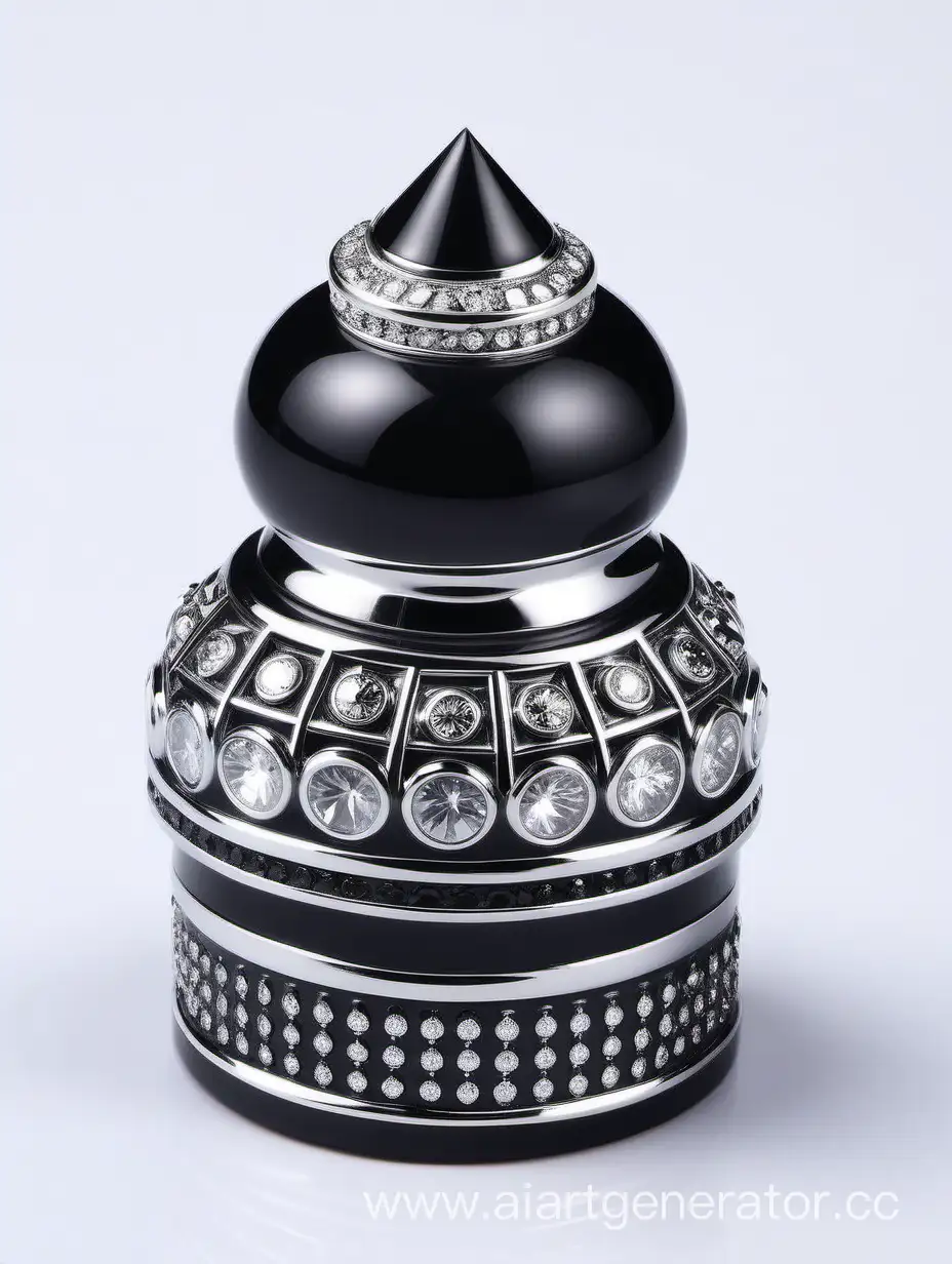 Zamac Perfume decorative ornamental long cap,  metallizing finish black and white round diamond on top
