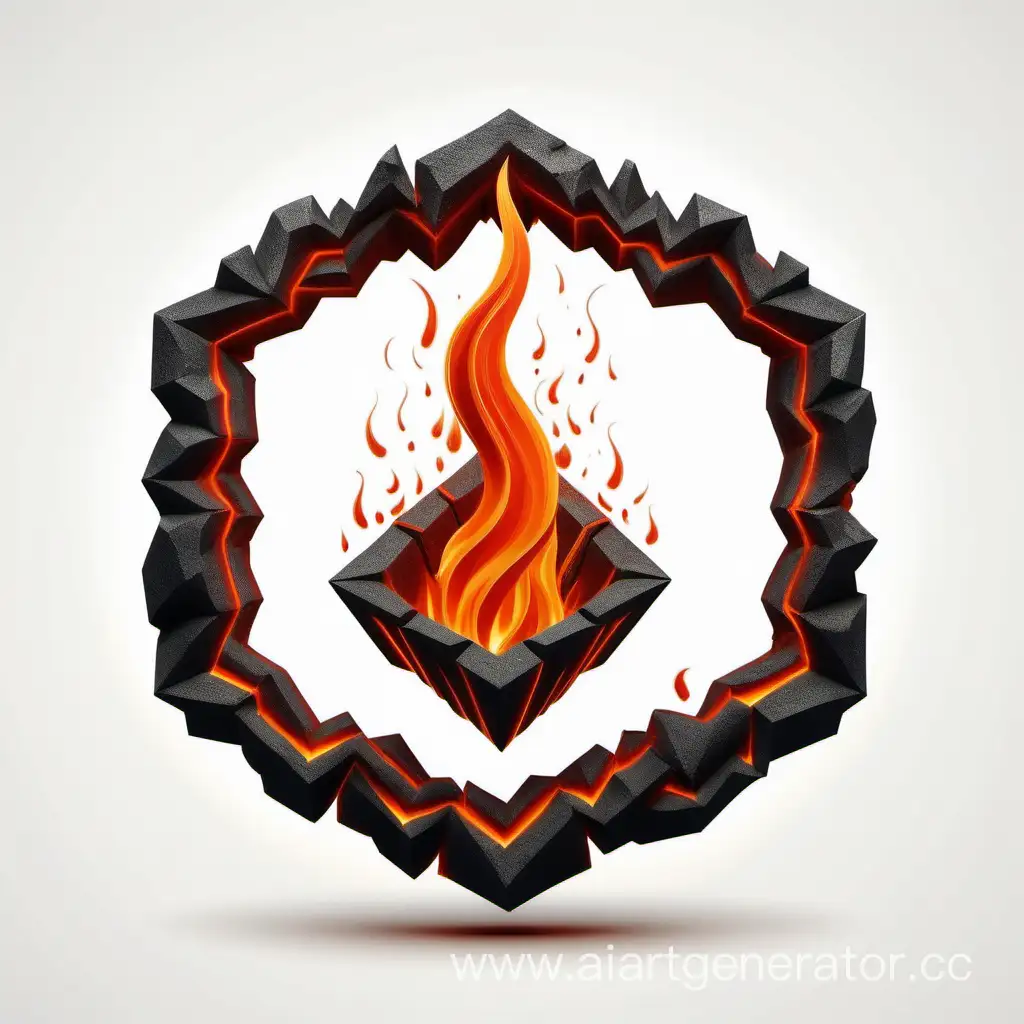 simple icon of a 3D pentagon lava cercle vintage frame, made of fire. white background.