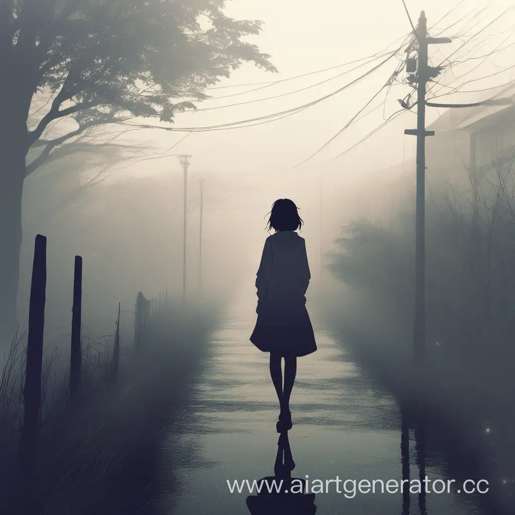 Угасающие воспоминания, аниме девочка вдалеке отвернулась и туман. Стиль должен быть как у старой фотографии