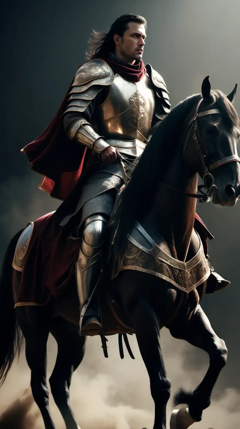 Knight in Shining Armor on Horseback Realistic 16K Cinematic Image