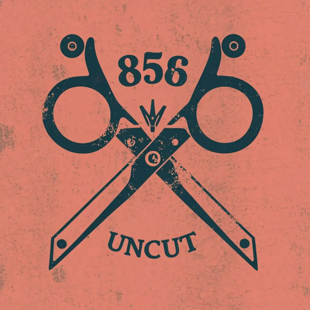 logo, Scissors that are canceled out, with the text "856 UNCUT", typography