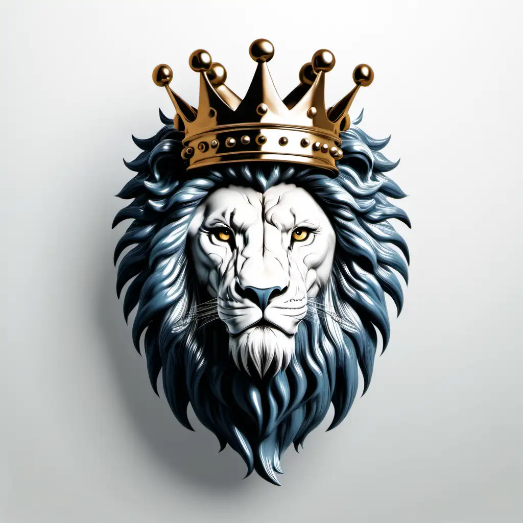 Majestic Crowned Lion Head on a Fierce White Background