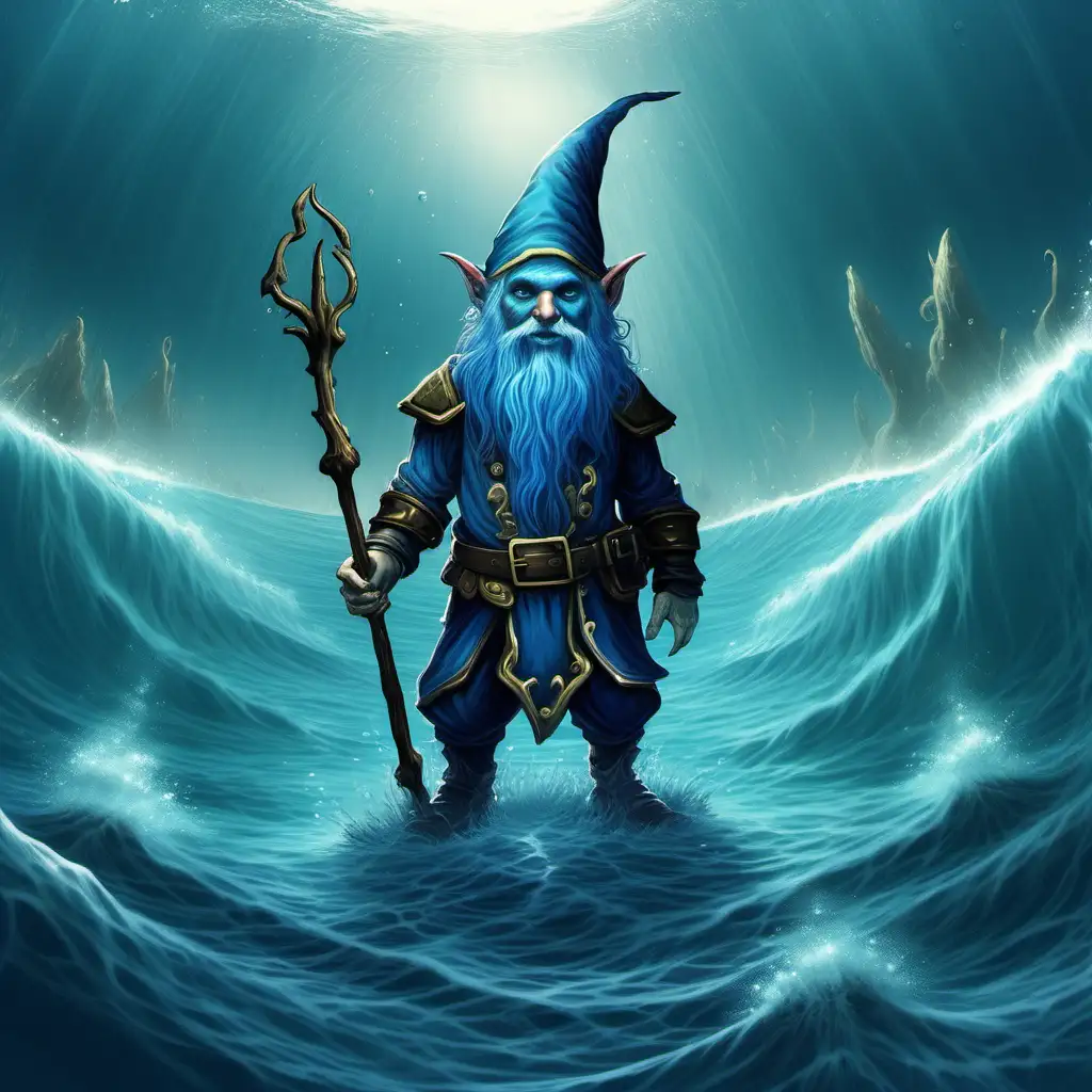 Fantasy Gnome with Blue Skin in Ocean