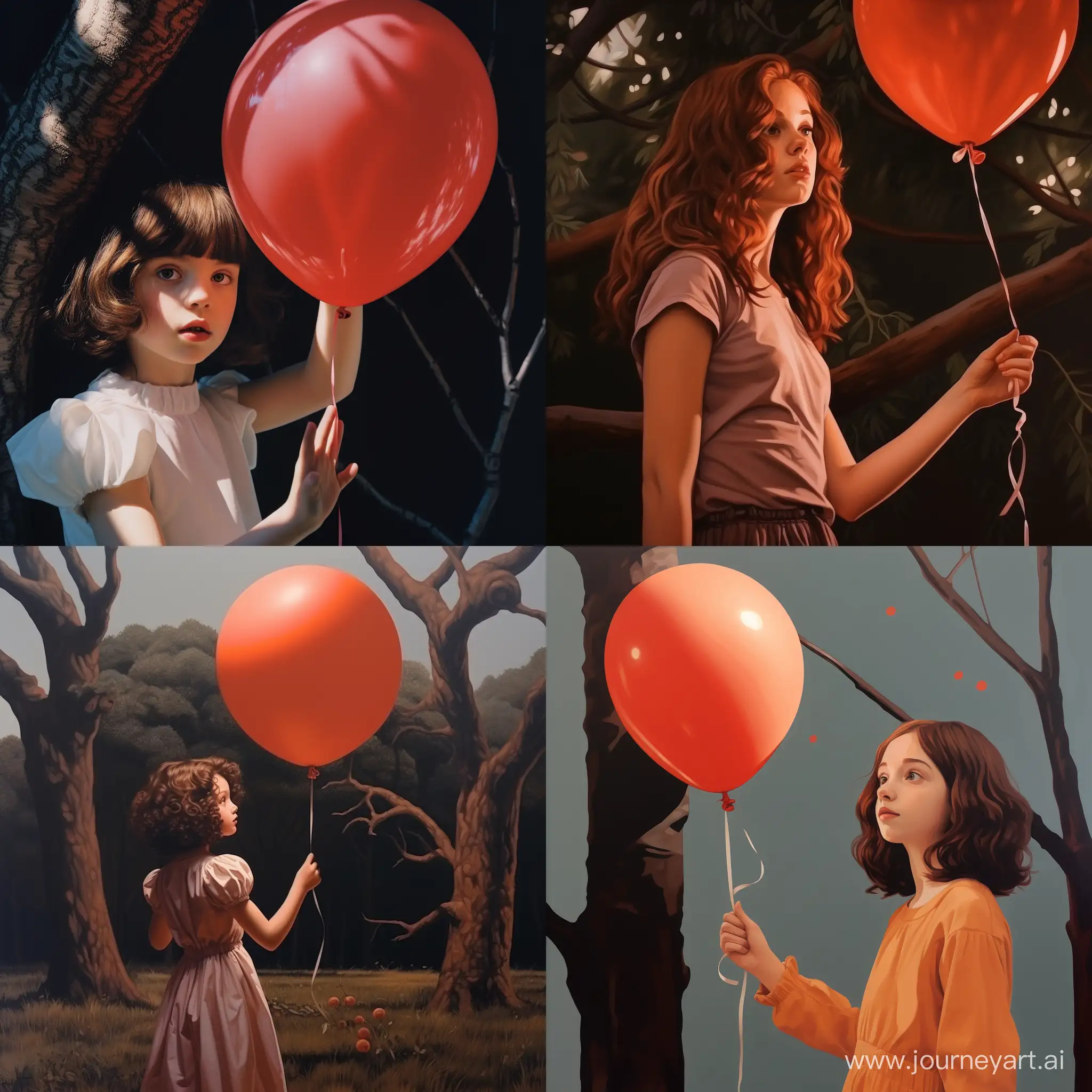 Девочка держит воздушный шар рядом с деревом