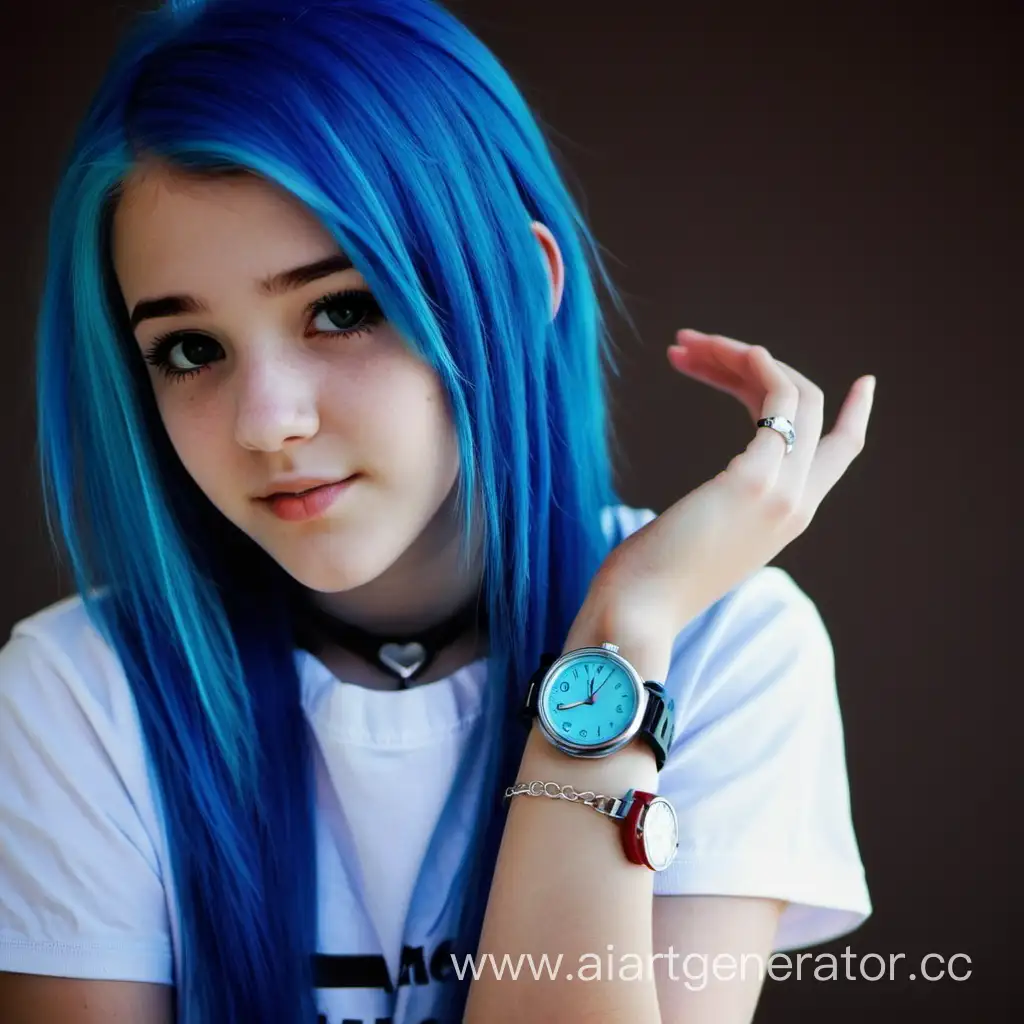 cute girl, teen, sweet, blue hair, watch