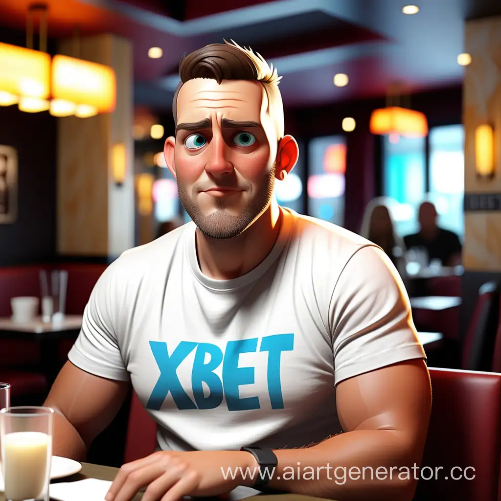 блатной парень сидит в ресторане в майке xbet 