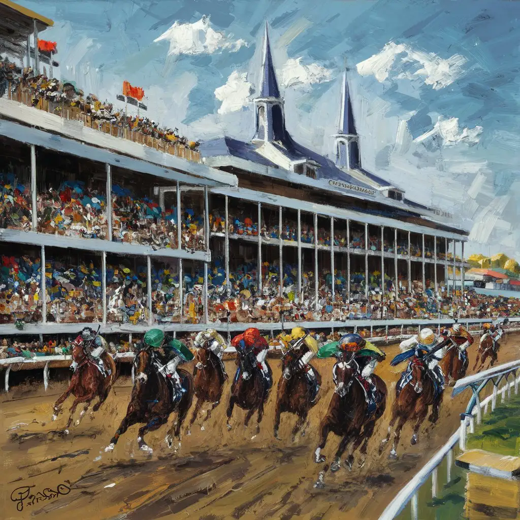 Oil painting of Churchill Downs on Derby Day by Pablo Picasso 