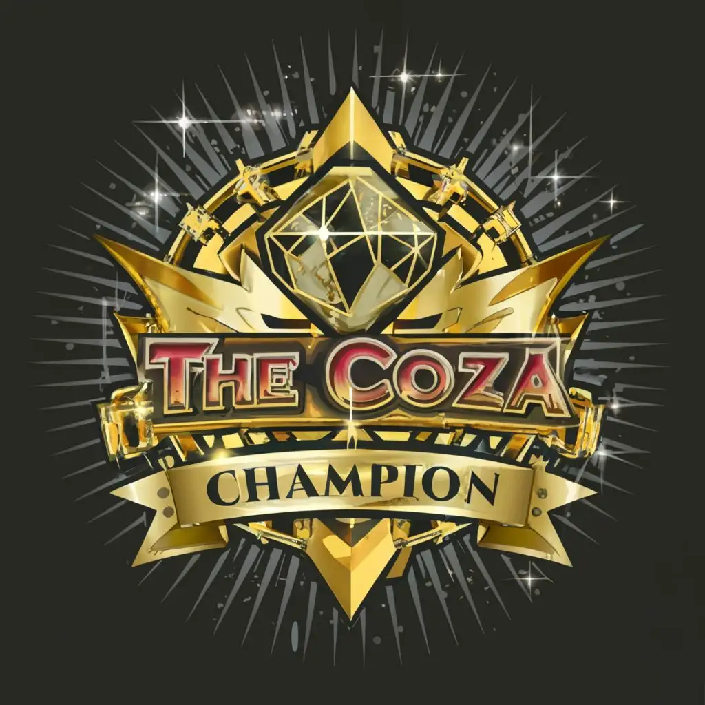 a logo design,with the text "The Coza", main symbol:World Champion, Big Gold Belt, Crumine, Galaxy, Star, Lightning,Moderate,be used in Entertainment industry,clear background