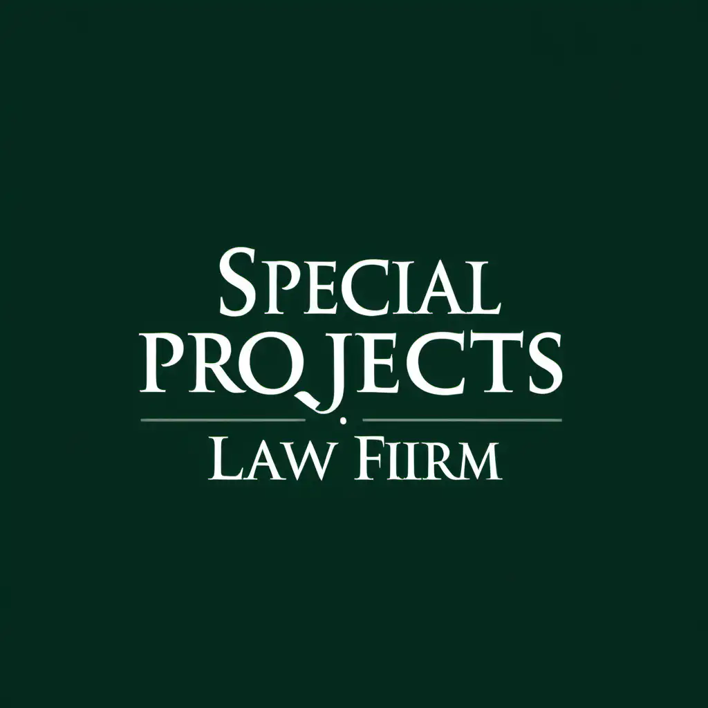 special projects law firm logo with white background and dark green formal legal font