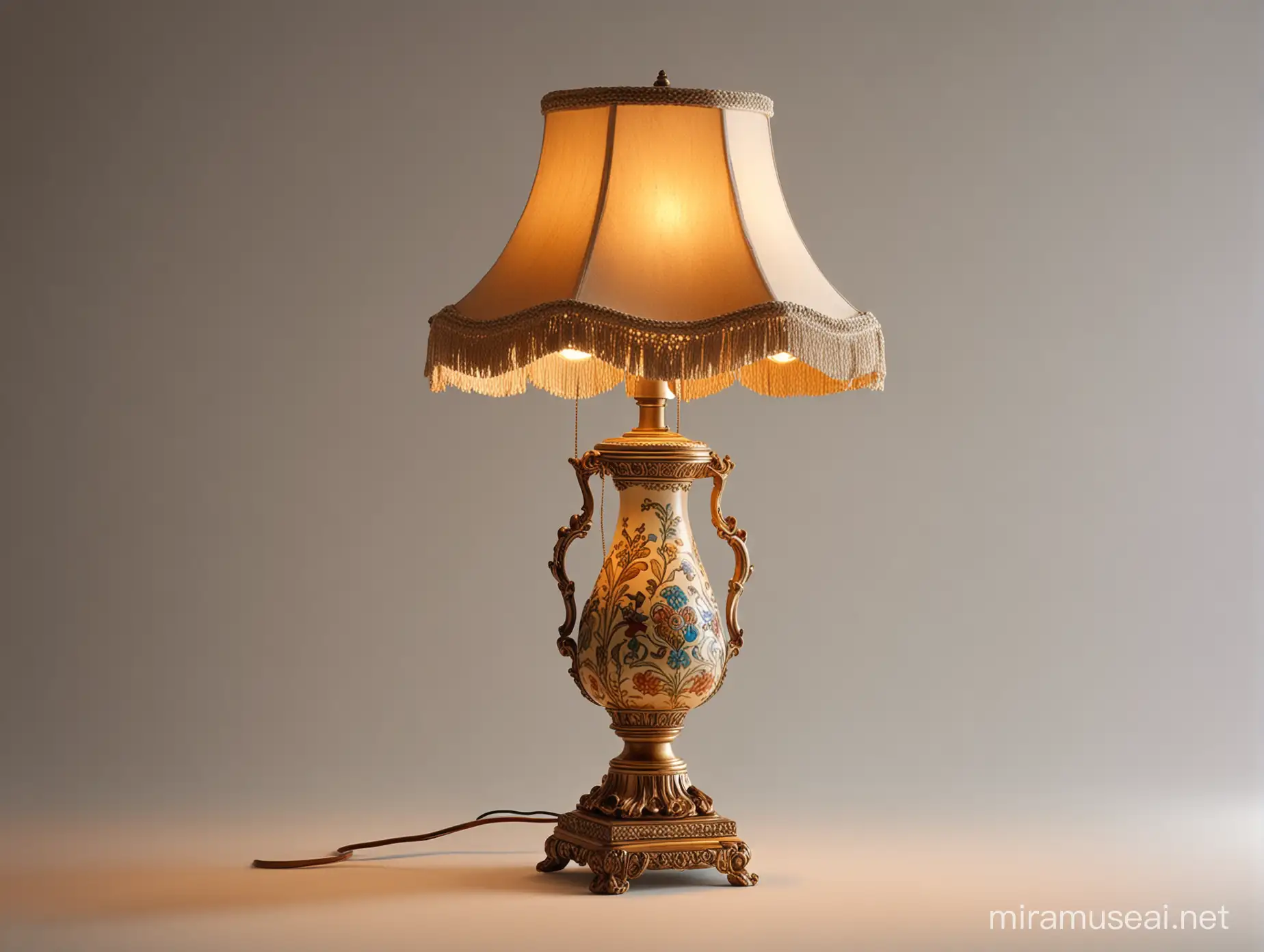 color photo of a captivating lamp, standing proudly on an isolated background. The lamp emanates a warm and inviting glow, casting a soft and comforting light in its surroundings. Its design is elegant and timeless, with a blend of modern sophistication and classic charm. The lamp may feature intricate details, such as ornate patterns or delicate craftsmanship, adding a touch of artistry to its overall appeal. Against the isolated background, the lamp becomes the focal point, capturing the viewer's attention with its enchanting presence. This photo celebrates the beauty and functionality of lighting, inviting viewers to appreciate the role that lamps play in creating ambiance and enhancing our living spaces. It serves as a visual reminder of the power of illumination and the way in which light can transform and elevate our surroundings.