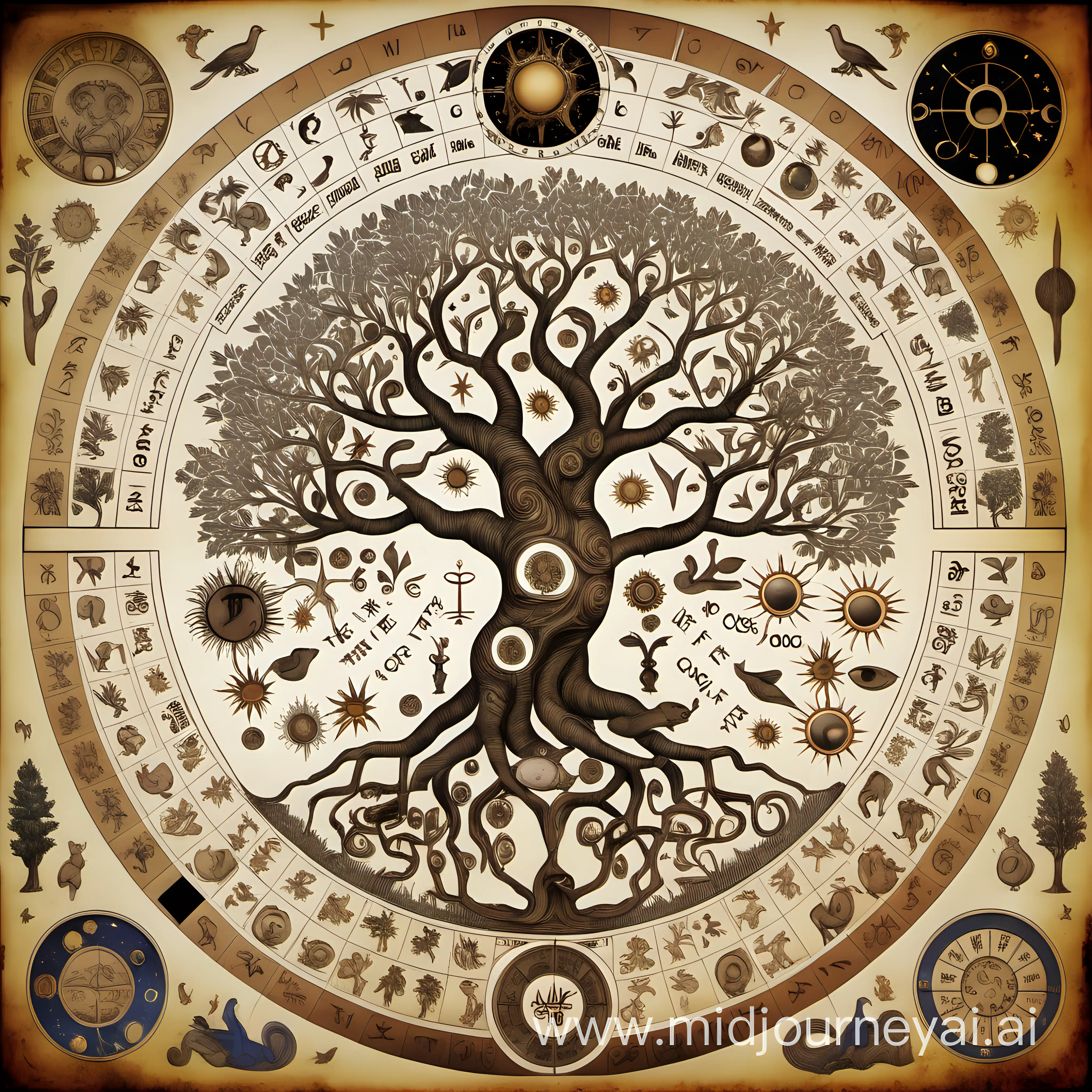 Mystical Tree of Life Embracing Zodiac and Cosmic Wonders