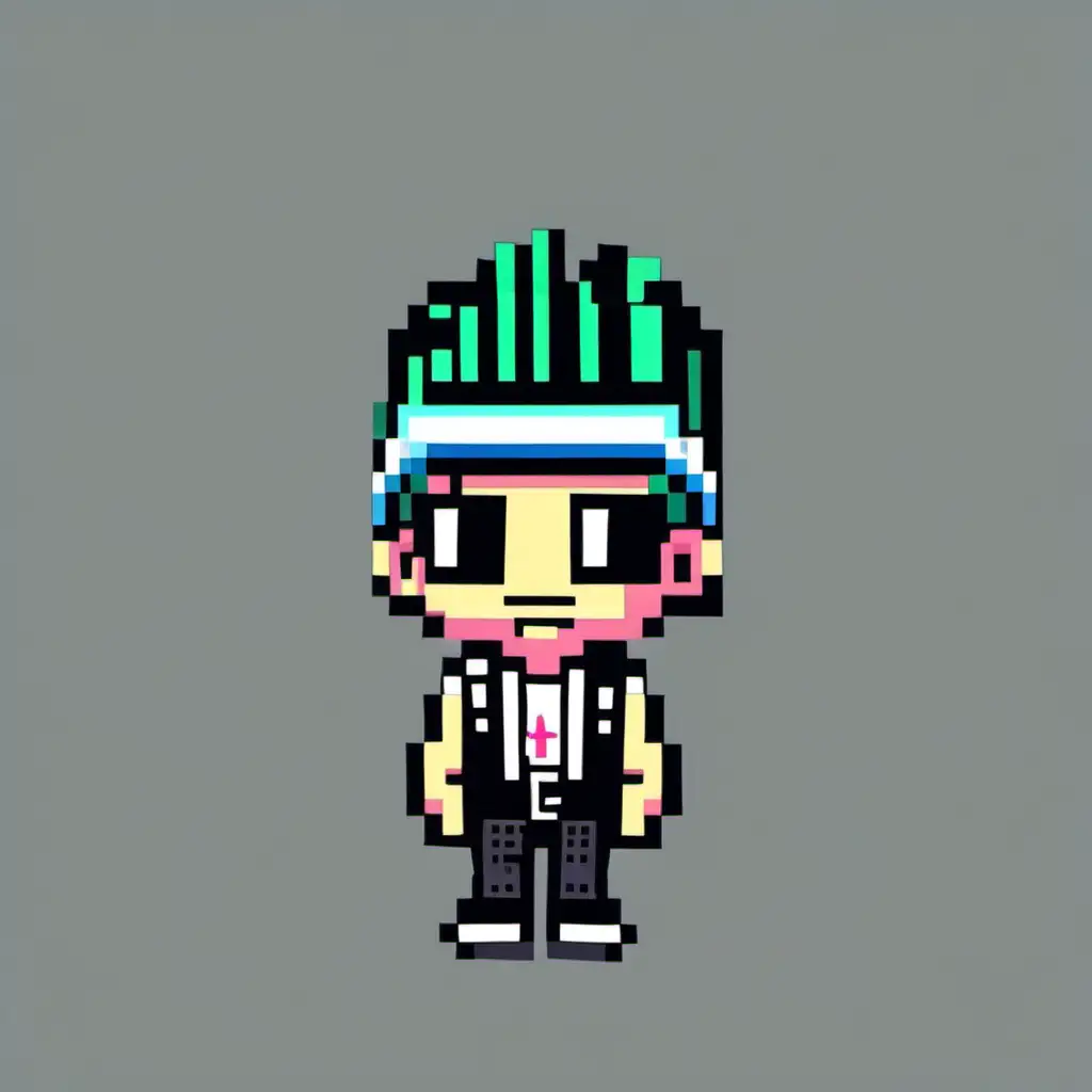 Edgy Pixel Art Punk Person with Forehead Headband