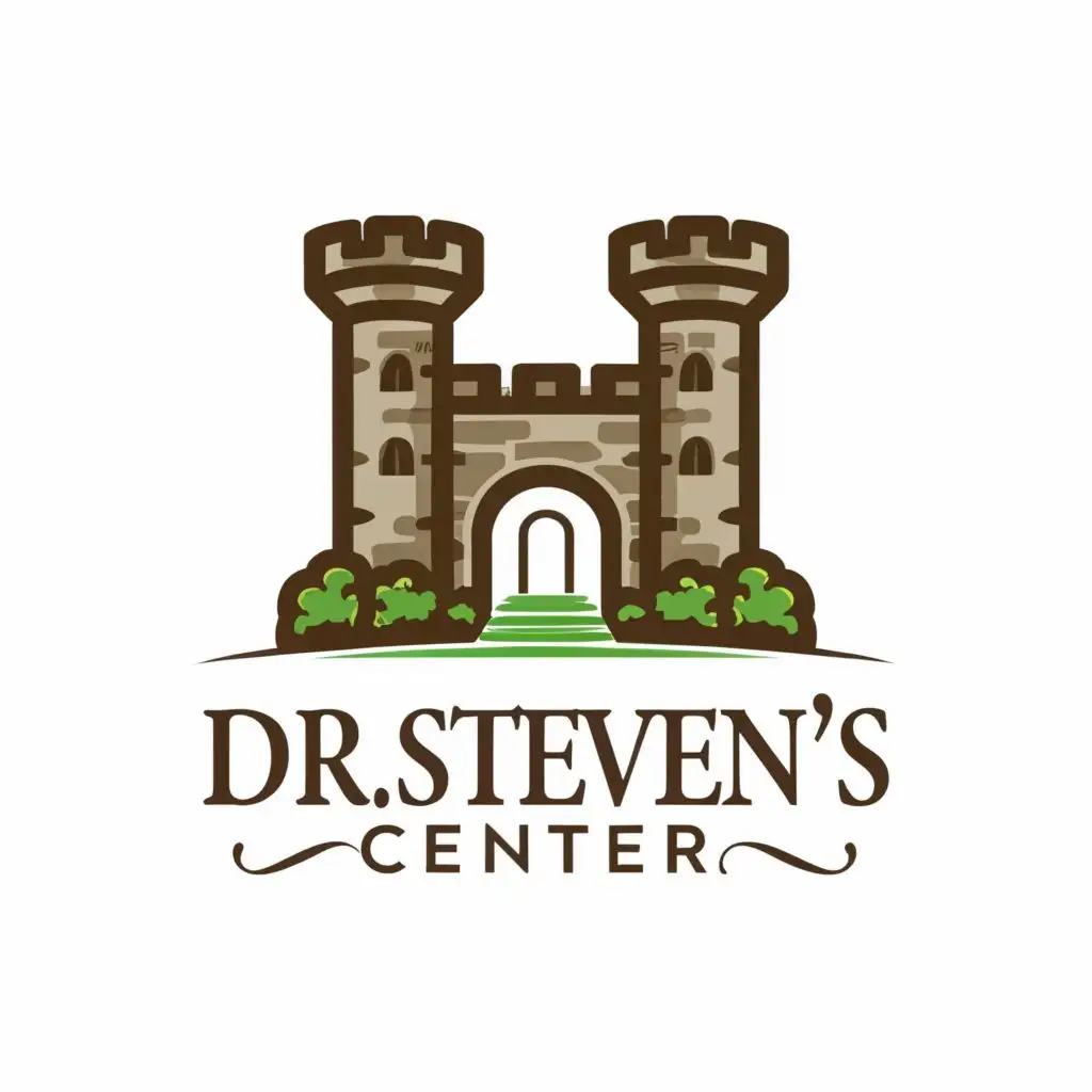 logo, two castle round towers, with the text "Dr. Steven's Center", typography, be used in Education industry