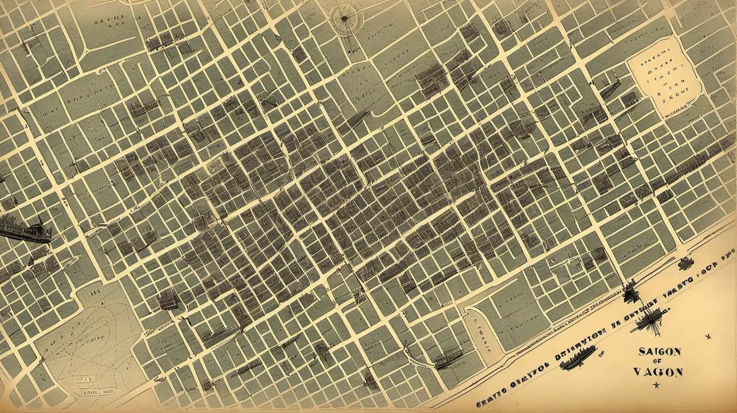 Detailed Overhead Map of Saigon circa 1900