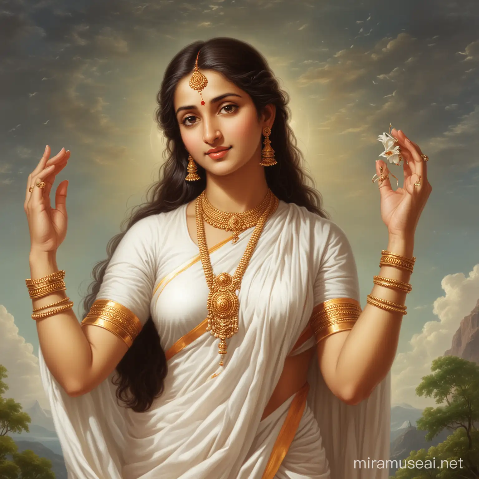 Serene Goddess Brahmacharini Statue in Elegant Traditional Attire