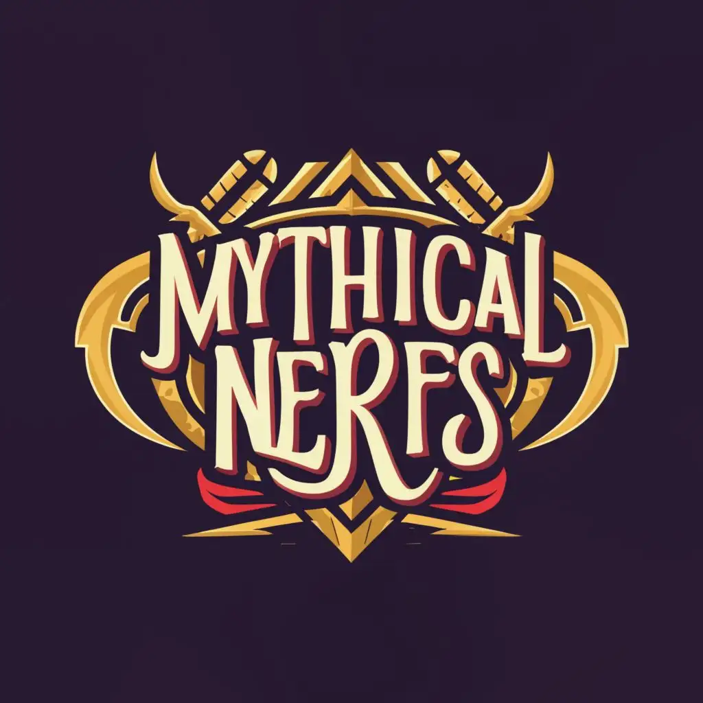 logo, MYTHICAL, with the text "MYTHICAL NERFS", typography