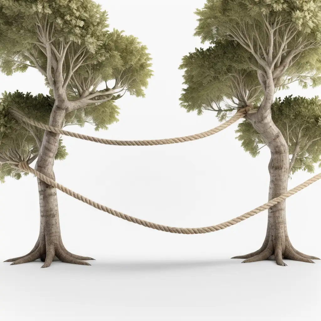 lano mezi 2mi stromy,bílé pozadí