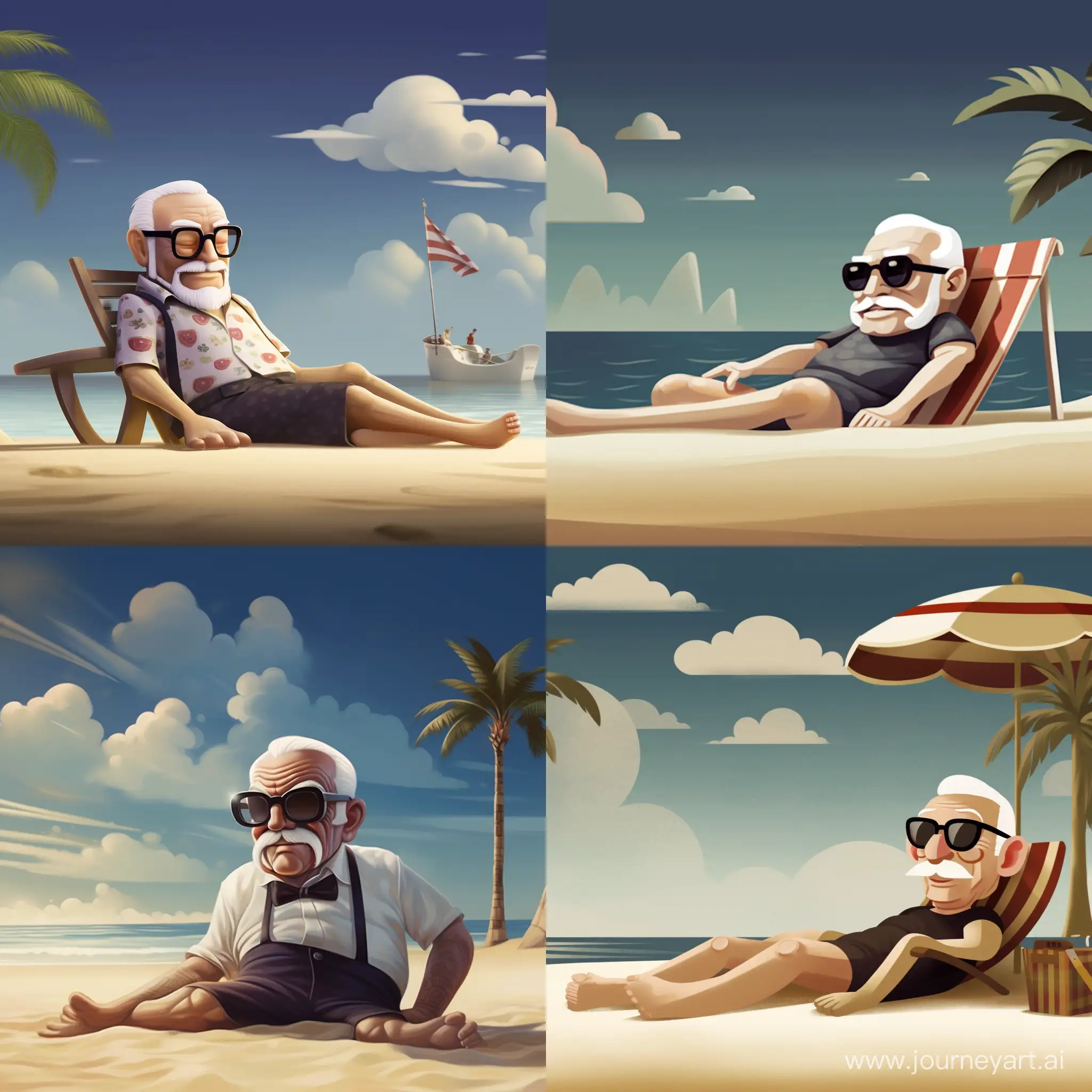 Serene-Beach-Scene-with-Grandpa-Sunbathing