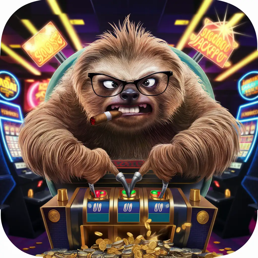 very angry sloth is playing casino machine