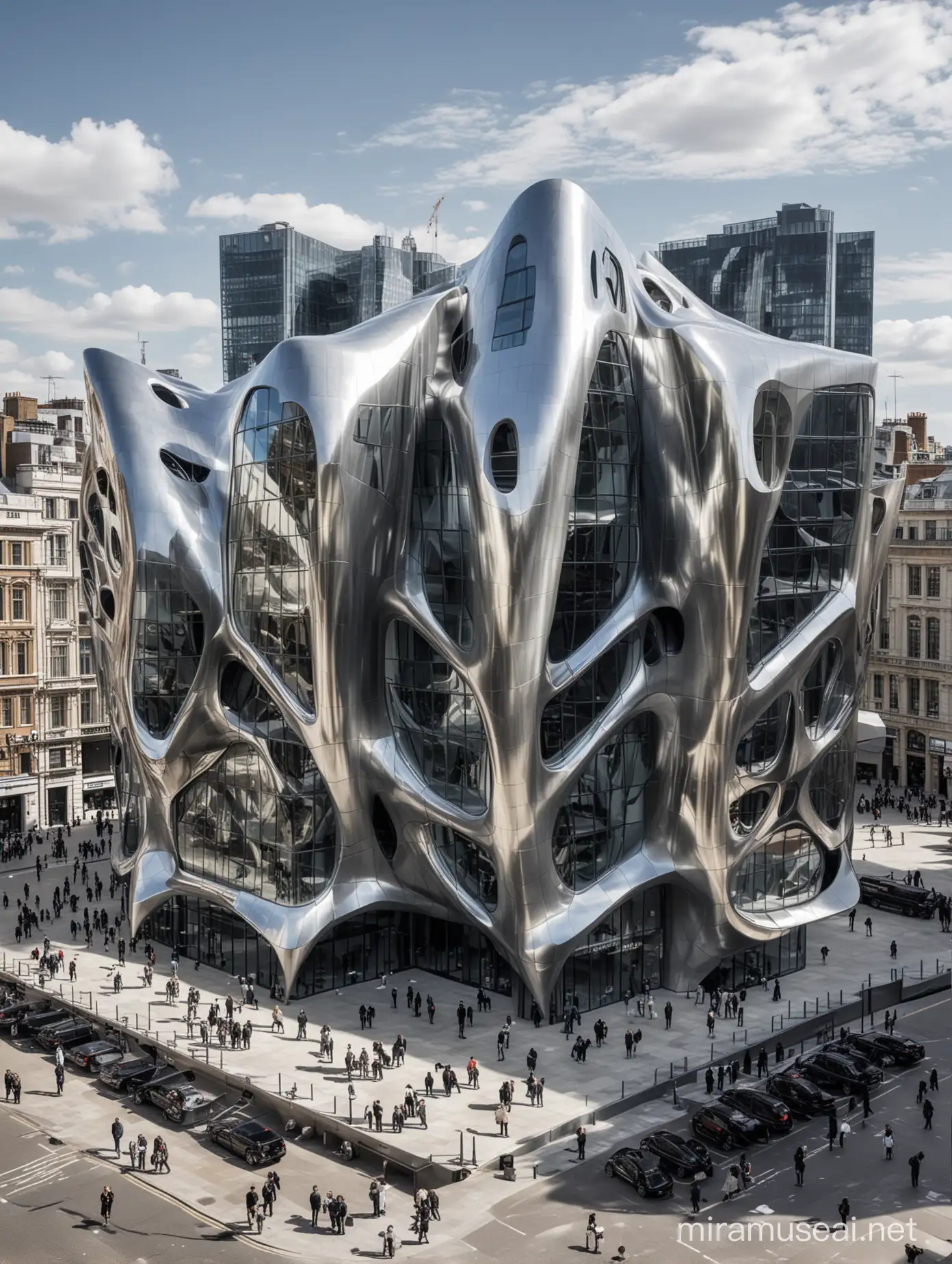 Futuristic Museum Architecture Zaha Hadid and Frank Gehrys Liquid Silver Structures in Londons Square