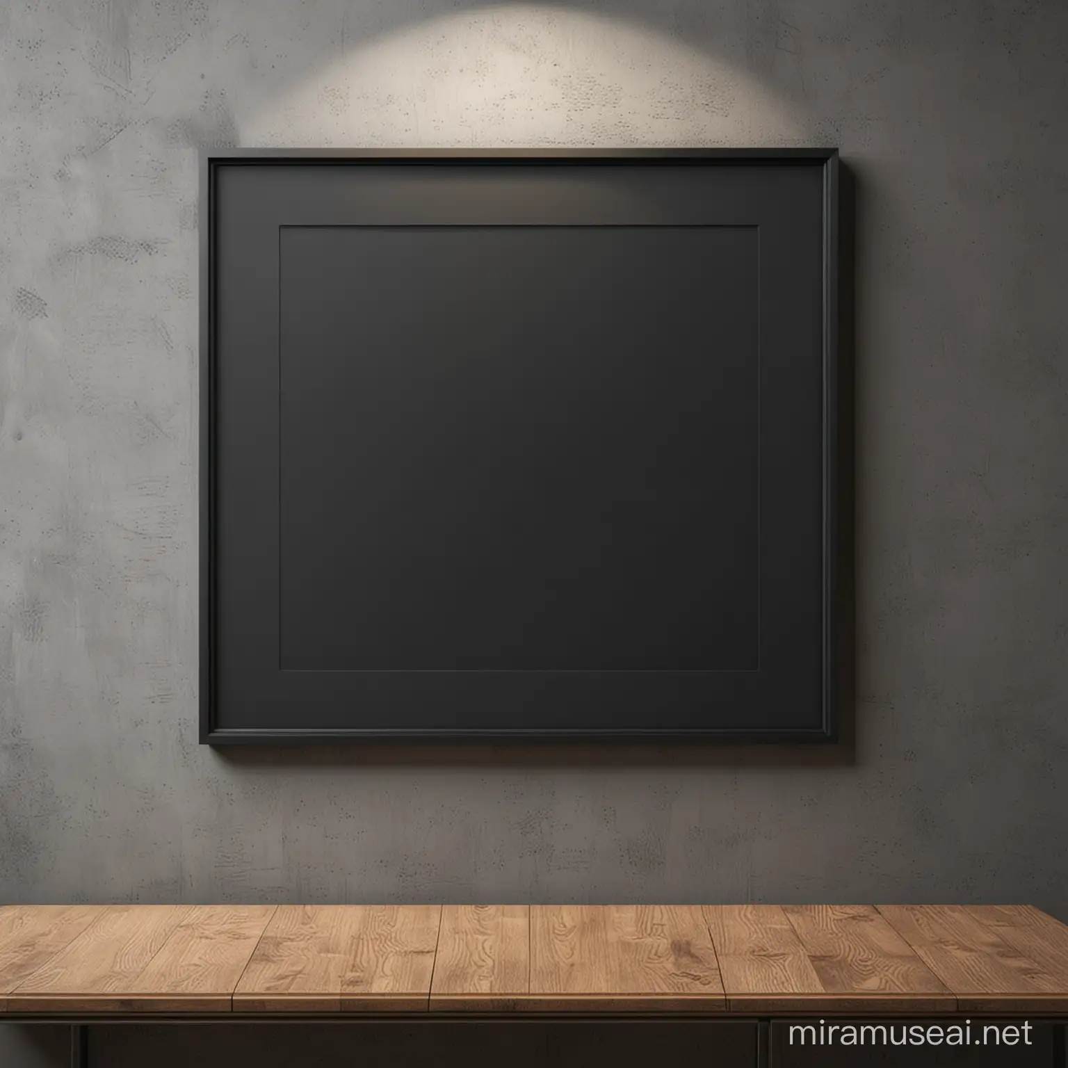Black,blank,square picture frame on a modern wall
