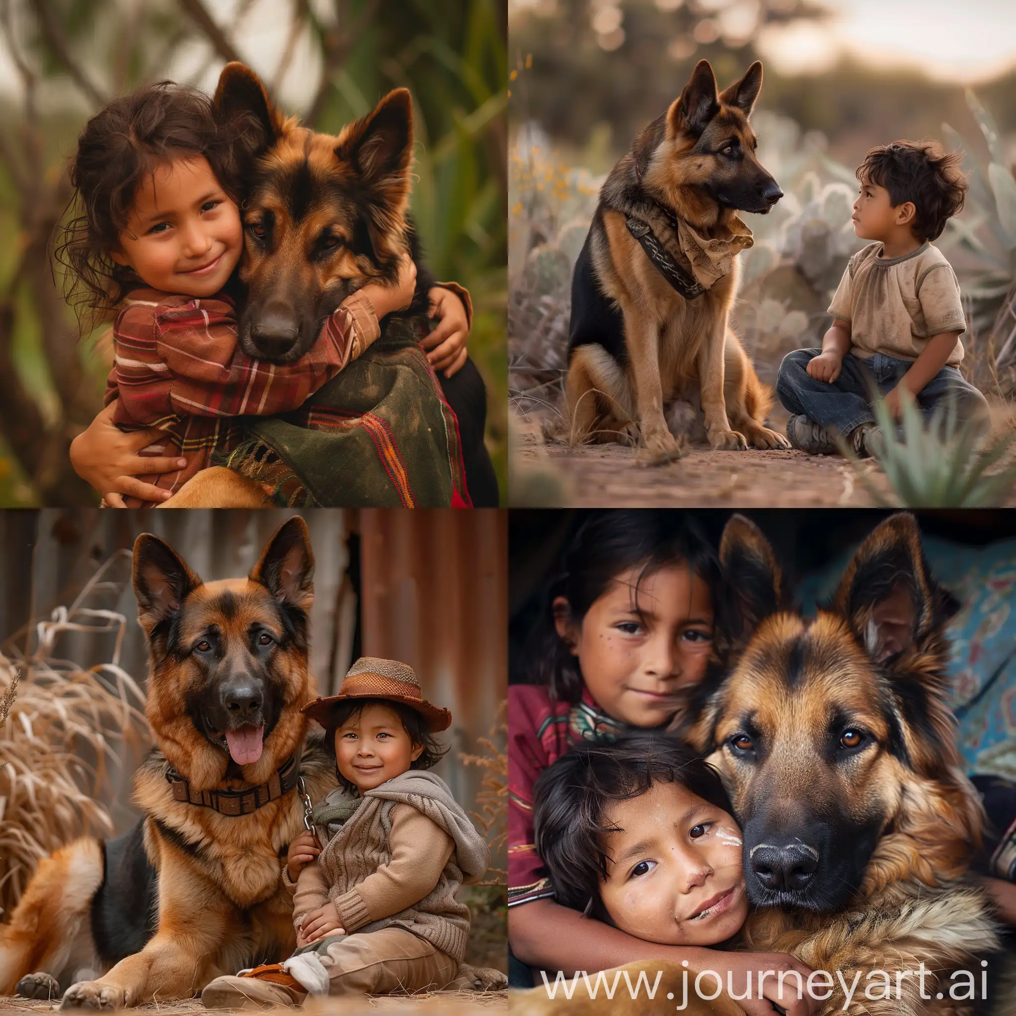 amistad, perro, pastor aleman, niño, familia mexicana