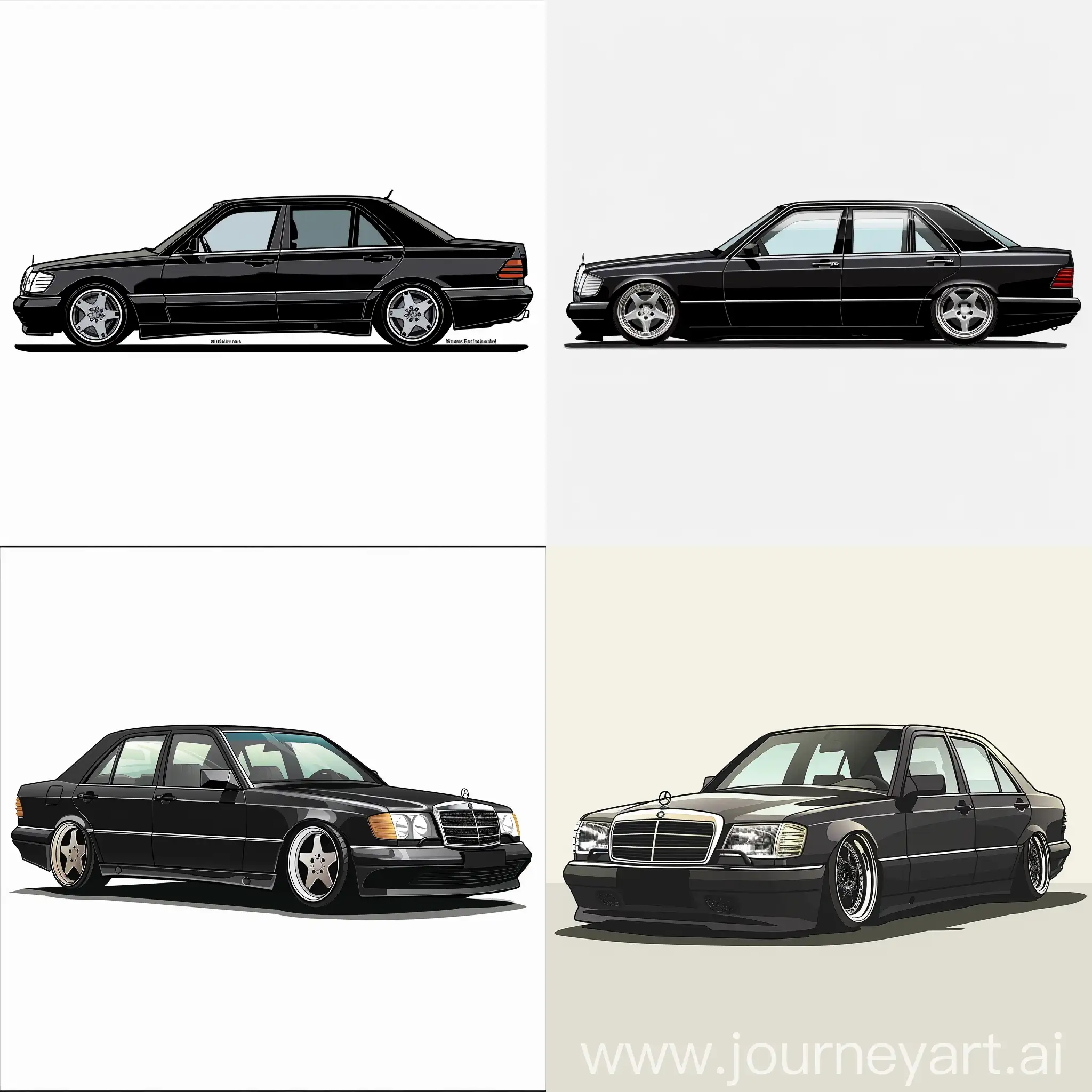Minimalist-2D-Illustration-Black-Mercedes-Benz-W140-S320-on-Simple-White-Background