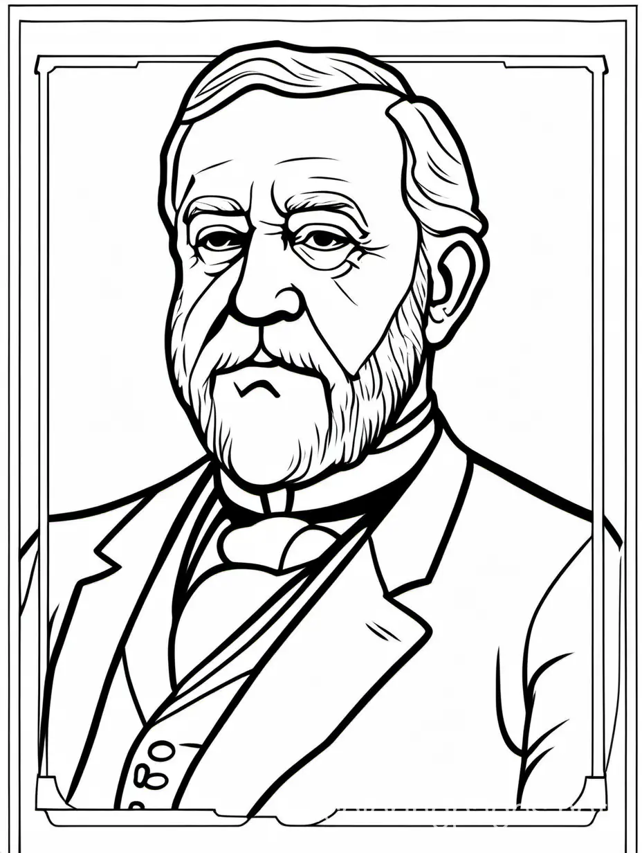 outline of President Benjamin Harrison
with thick lines for a kids coloring page, Coloring Page, black and white, line art, white background, Simplicity, Ample White Space. The background of the coloring page is plain white to make it easy for young children to color within the lines. The outlines of all the subjects are easy to distinguish, making it simple for kids to color without too much difficulty