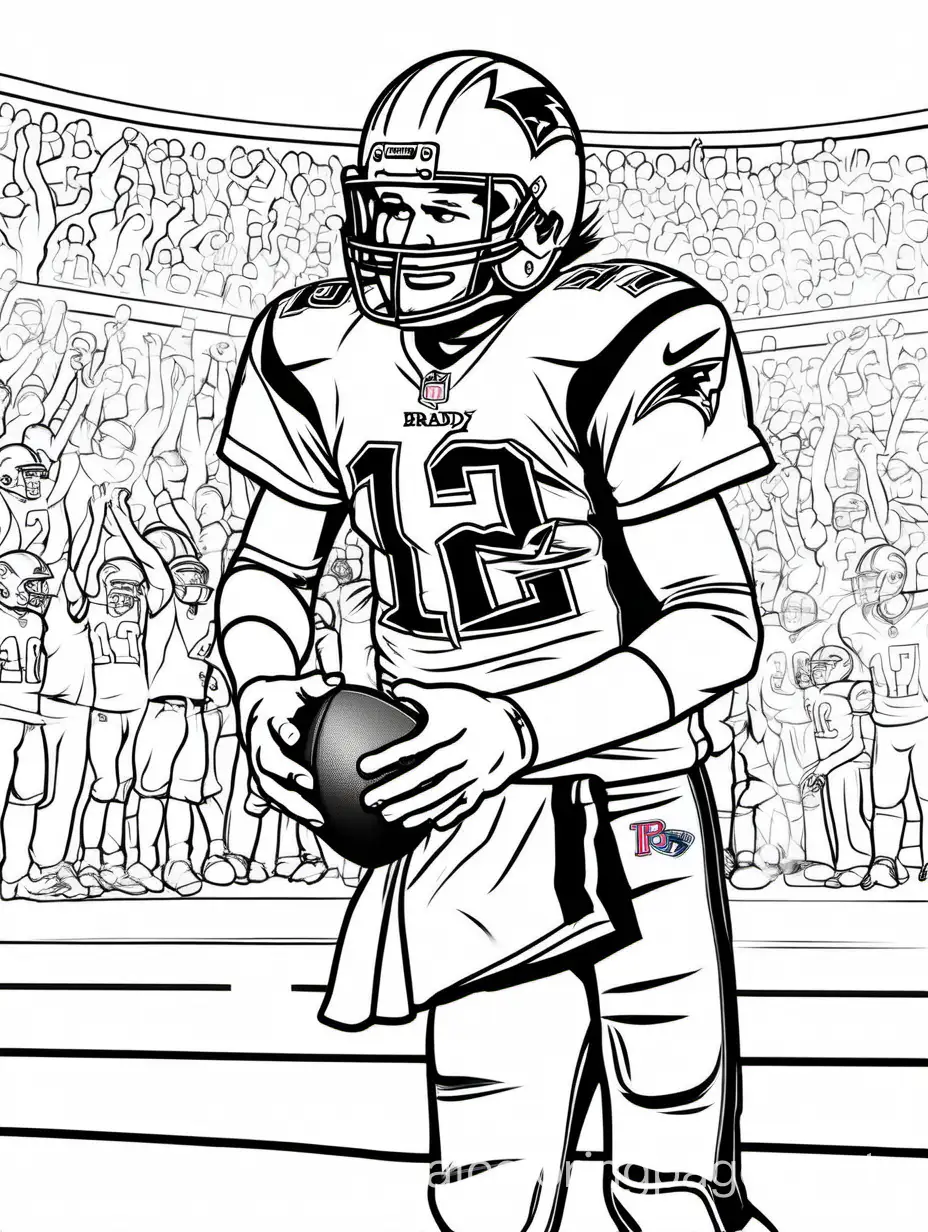 Tom Brady signing autographs, Coloring Page, black and white, line art, white background, Simplicity, Ample White Space. The background of the coloring page is plain white to make it easy for young children to color within the lines. The outlines of all the subjects are easy to distinguish, making it simple for kids to color without too much difficulty