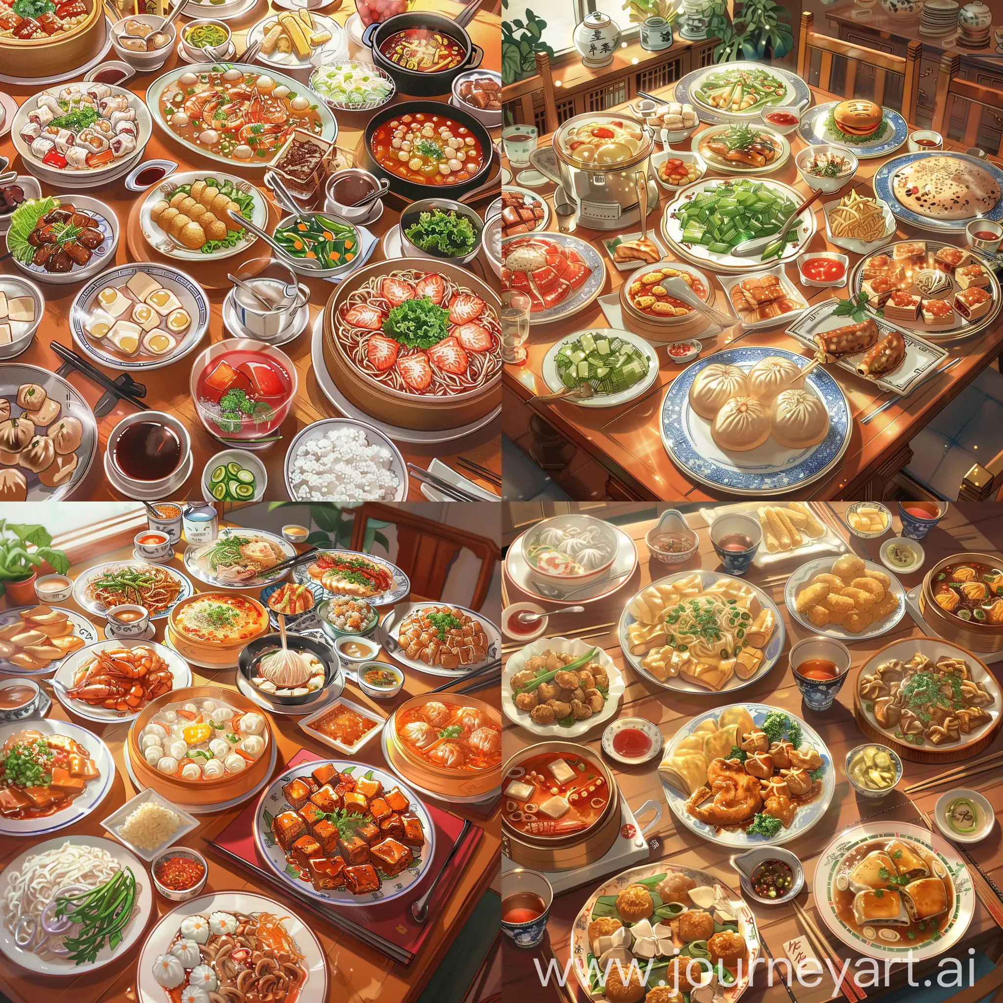 Table-Full-of-Chinese-Cuisine-in-Anime-Style