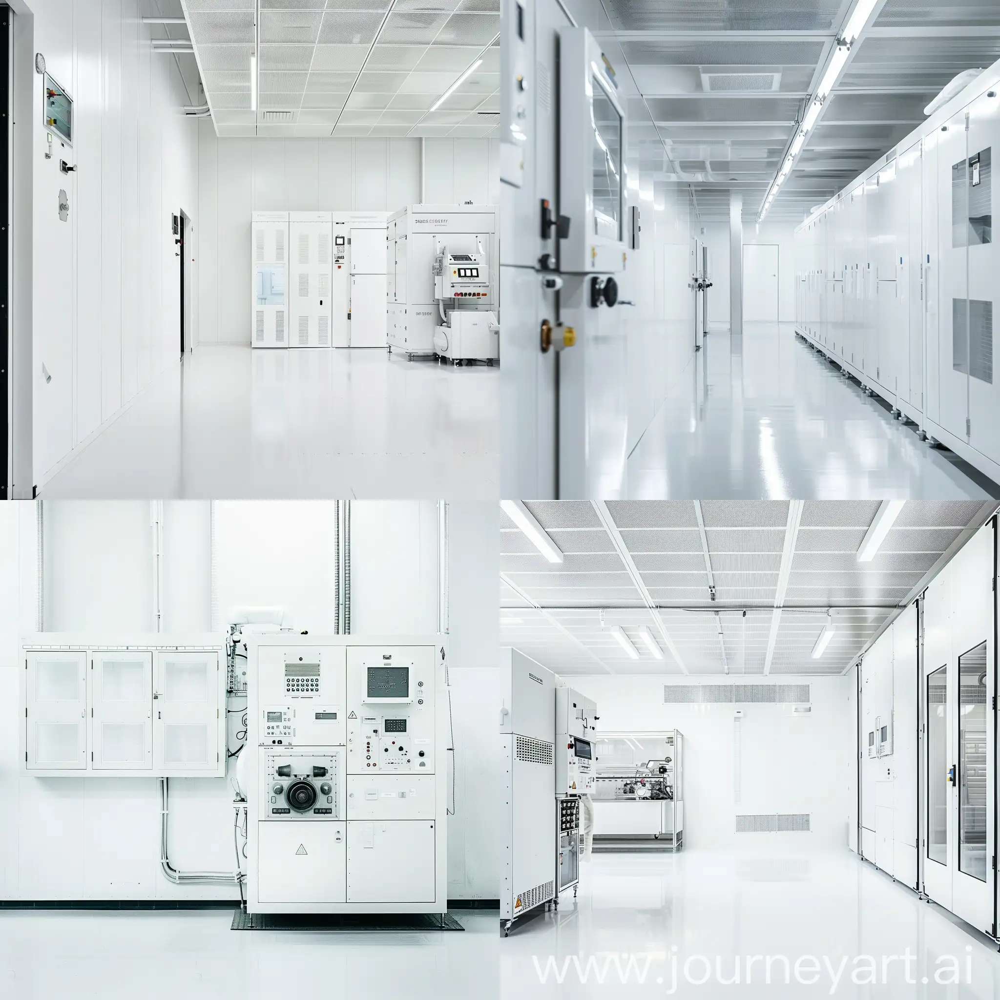 white machinery room, front view on clean wall in machinery room, photography detailed professional