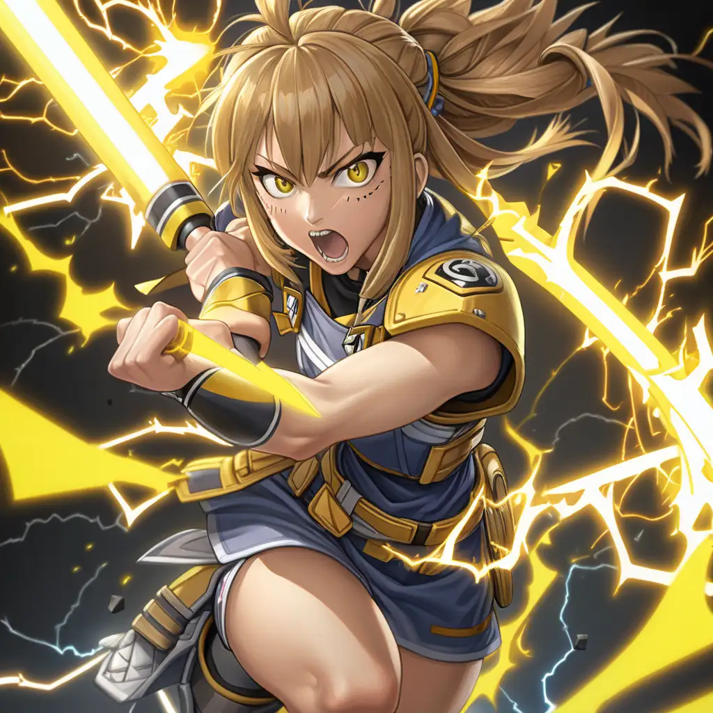 Dynamic Anime Woman with Electric Bo Staff in Intense Falling Attack
